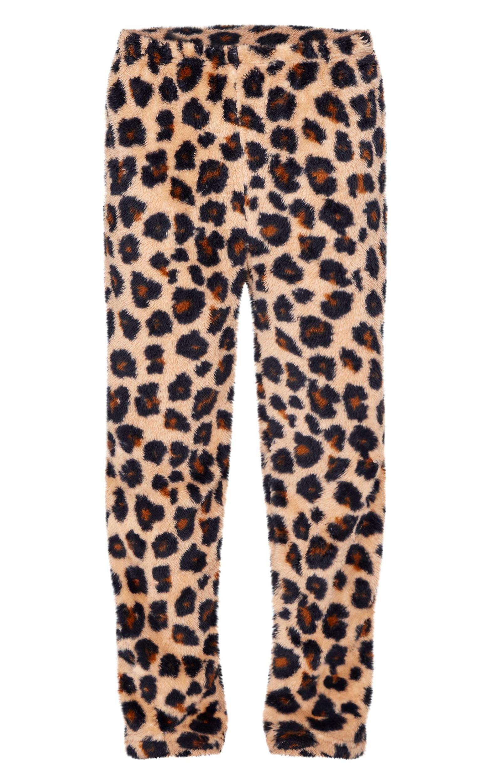 Brown Leopard Print Fleece Pj Pants Product Image