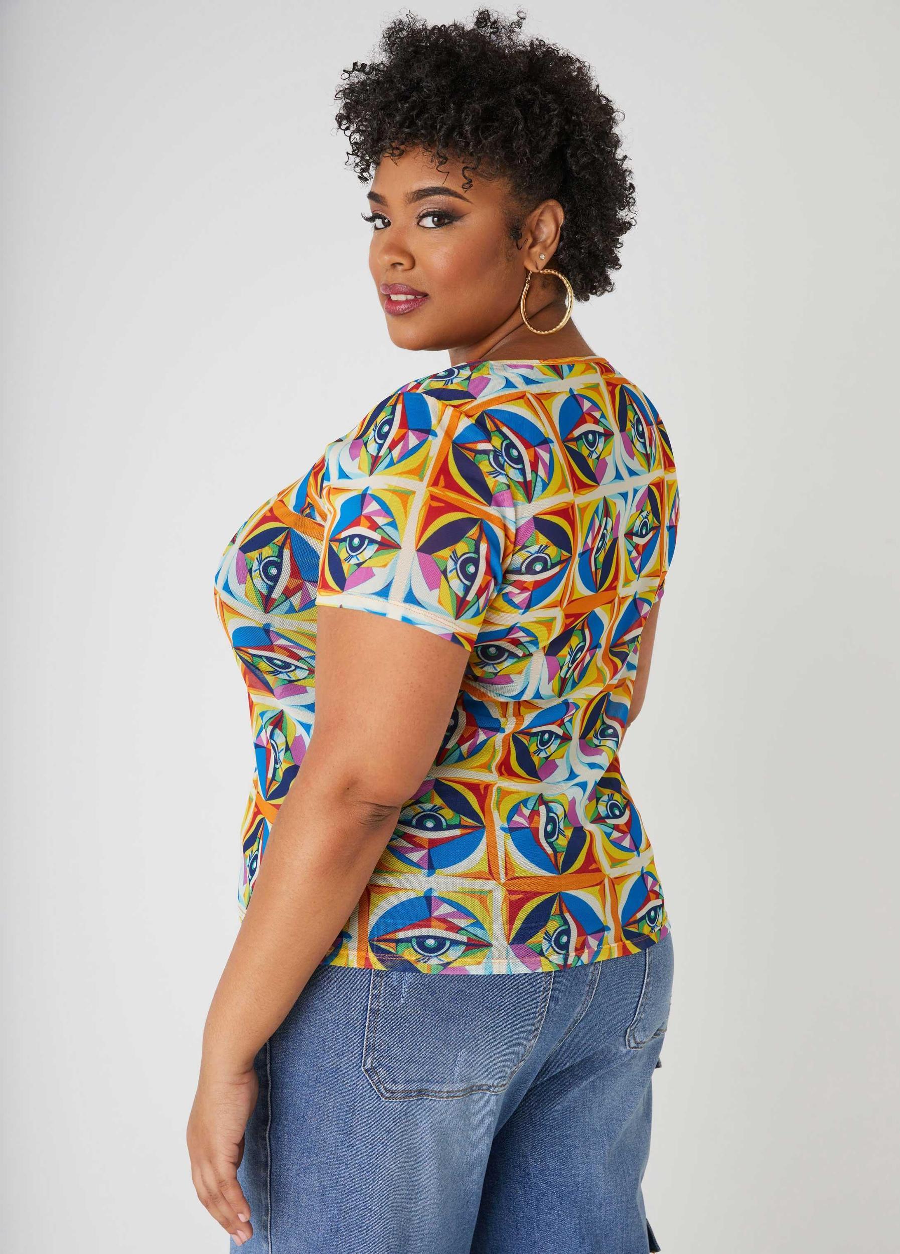Plus Size Eye Print Mesh Tee Ashley Stewart Product Image