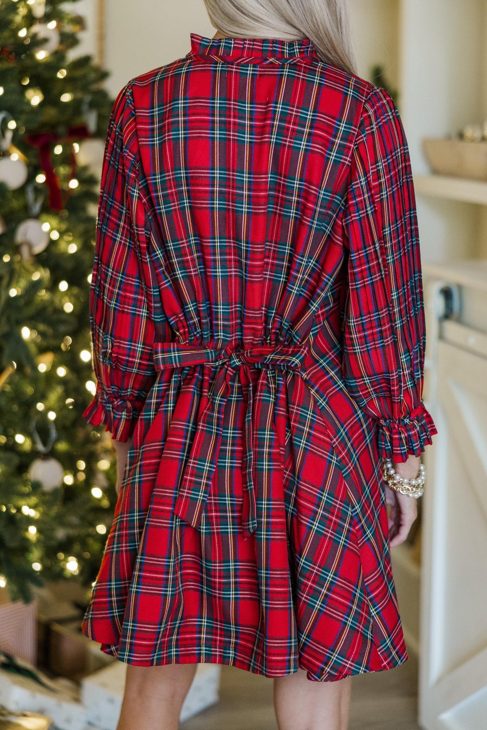 Under The Stars Red Tartan Plaid Tie Back Dress Female Product Image
