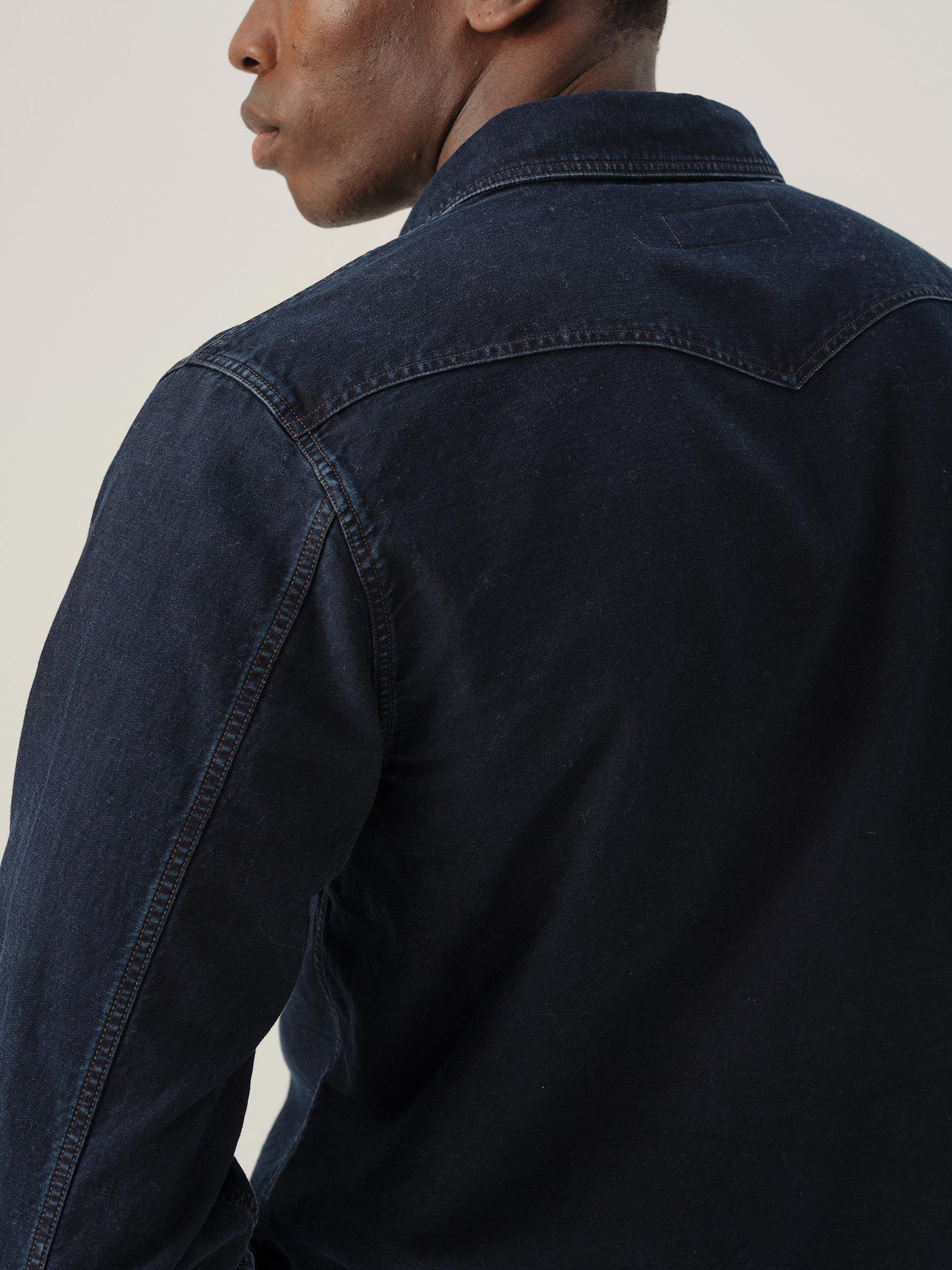 Indigo Sateen Lazy Yoke Shirt Product Image