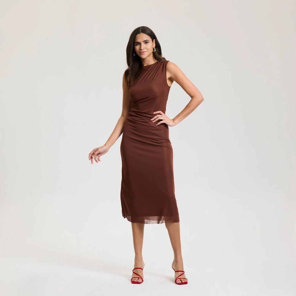 Women's Asymmetric Draped Midi Dress - A New Day™ Redwood Brown Product Image