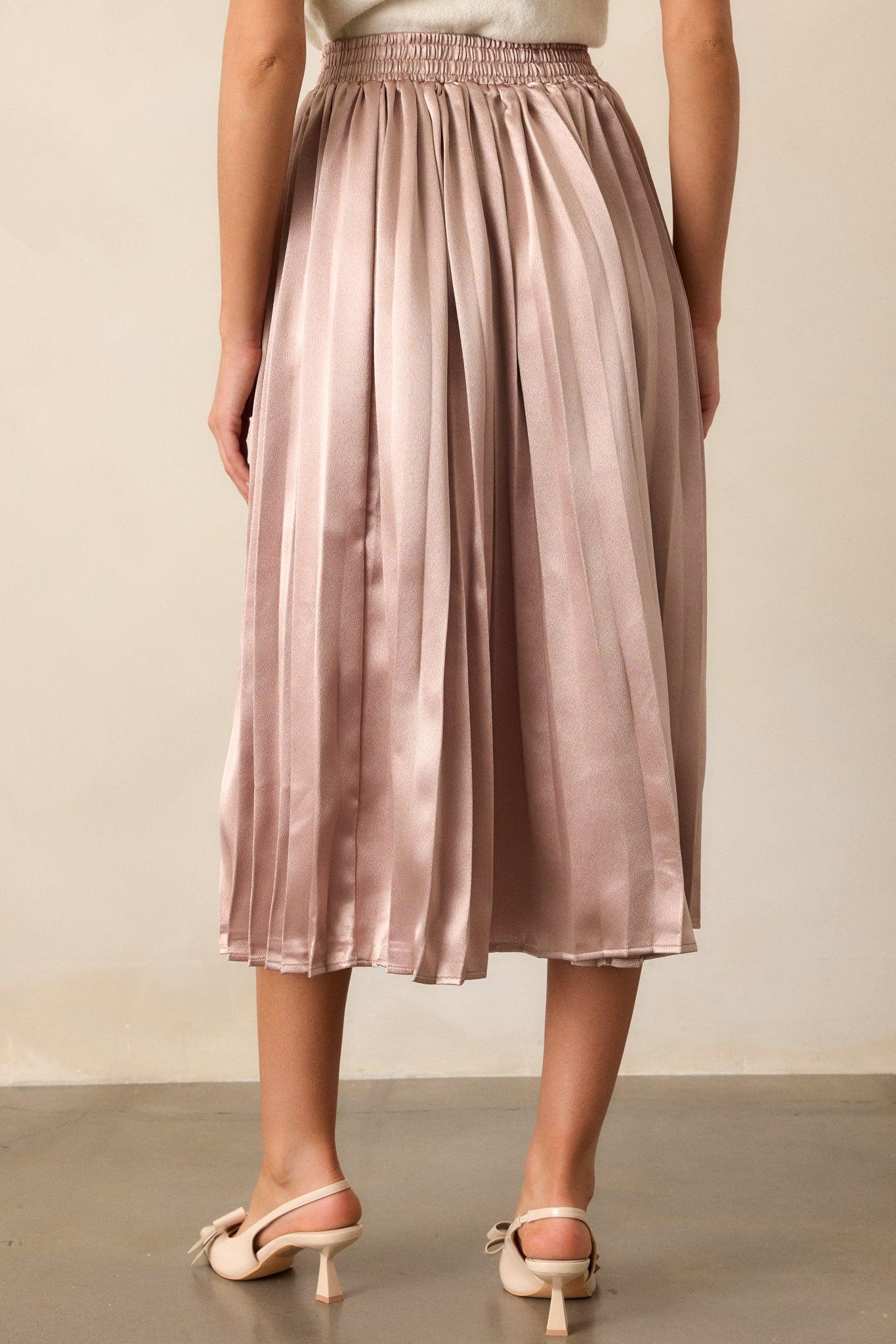 Lost In The Stars Rose Gold Pleated Midi Skirt Product Image