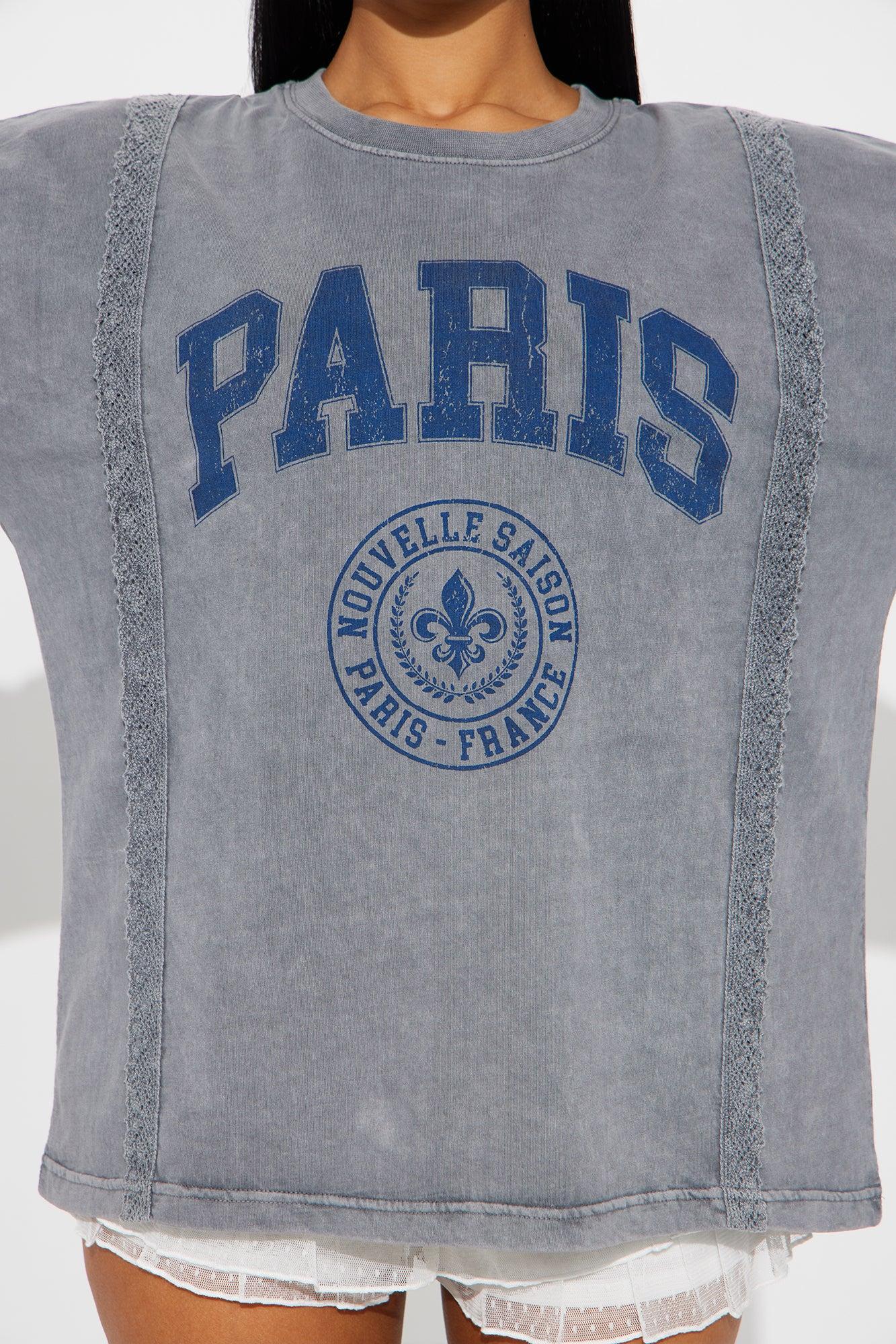 Parisian Streets Lace Washed Tee - Heather Grey Product Image