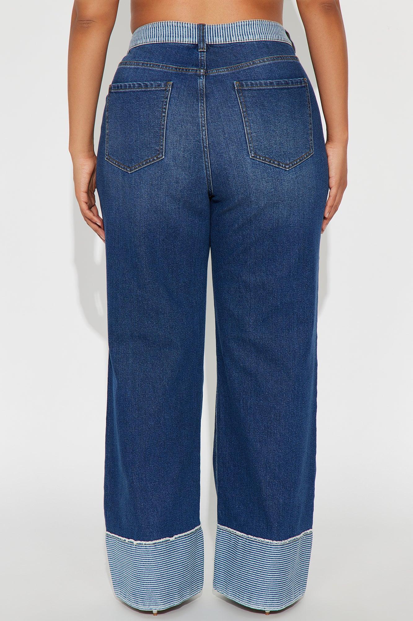 Social Hour Cuffed Wide Leg Jeans - Dark Wash Product Image
