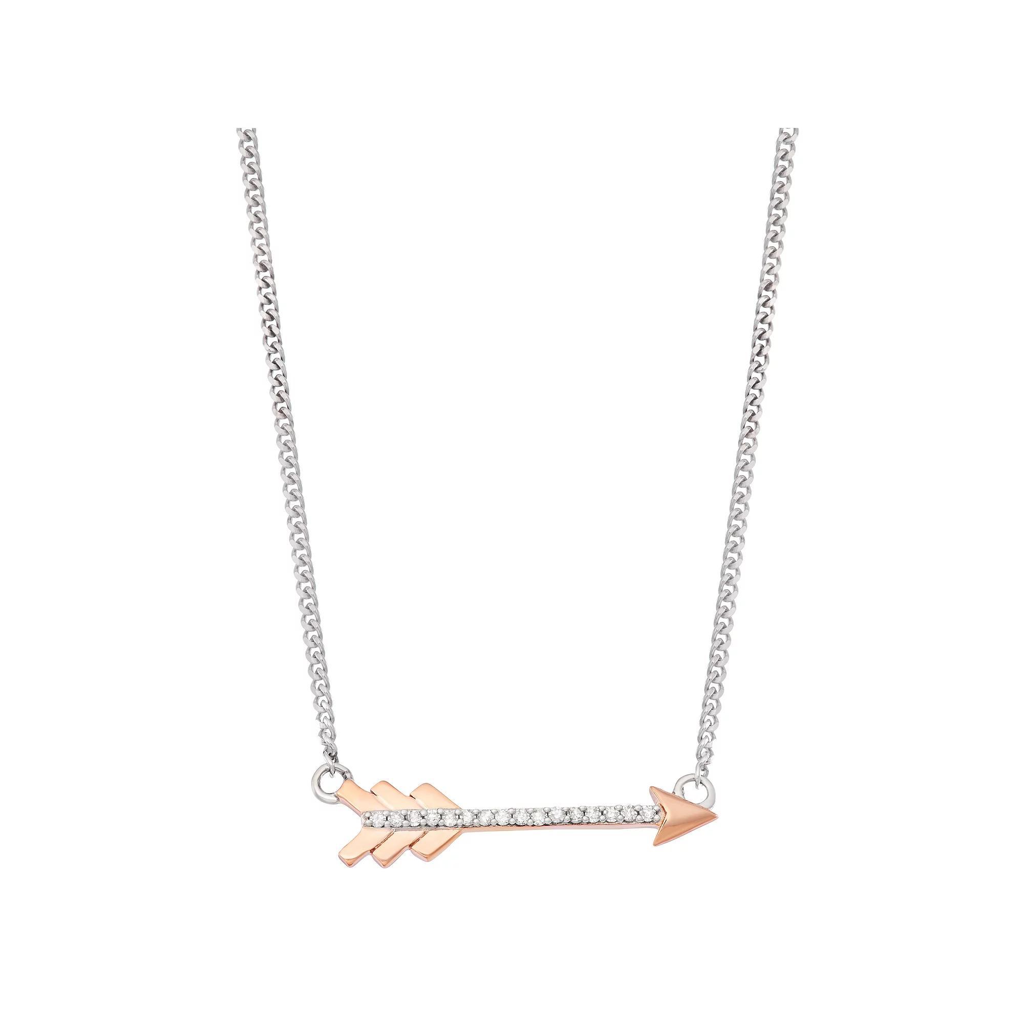 Two Tone 1/10 Carat T.W. Diamond Arrow Pendant Necklace, Women's, Size: 18" Product Image
