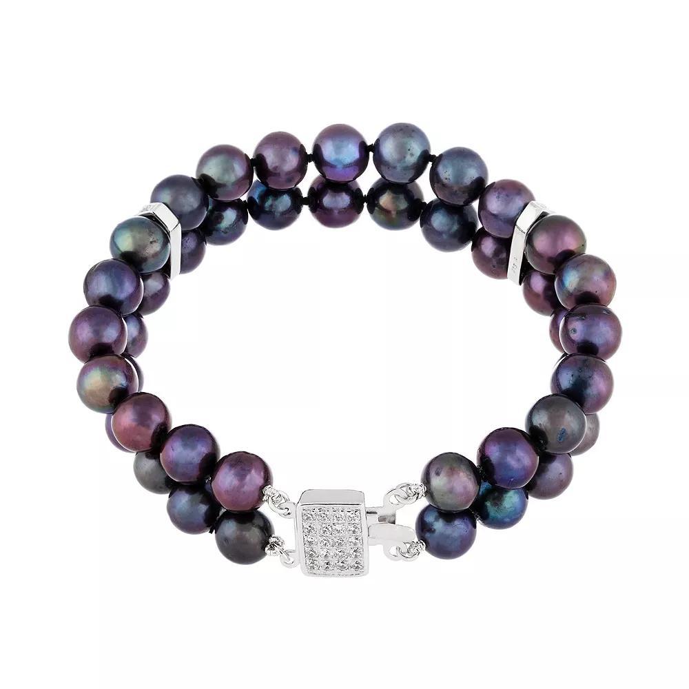 Freshwater Cultured Pearl & Cubic Zirconia Double Row Bracelet, Women's, Size: 7.25", Black Product Image