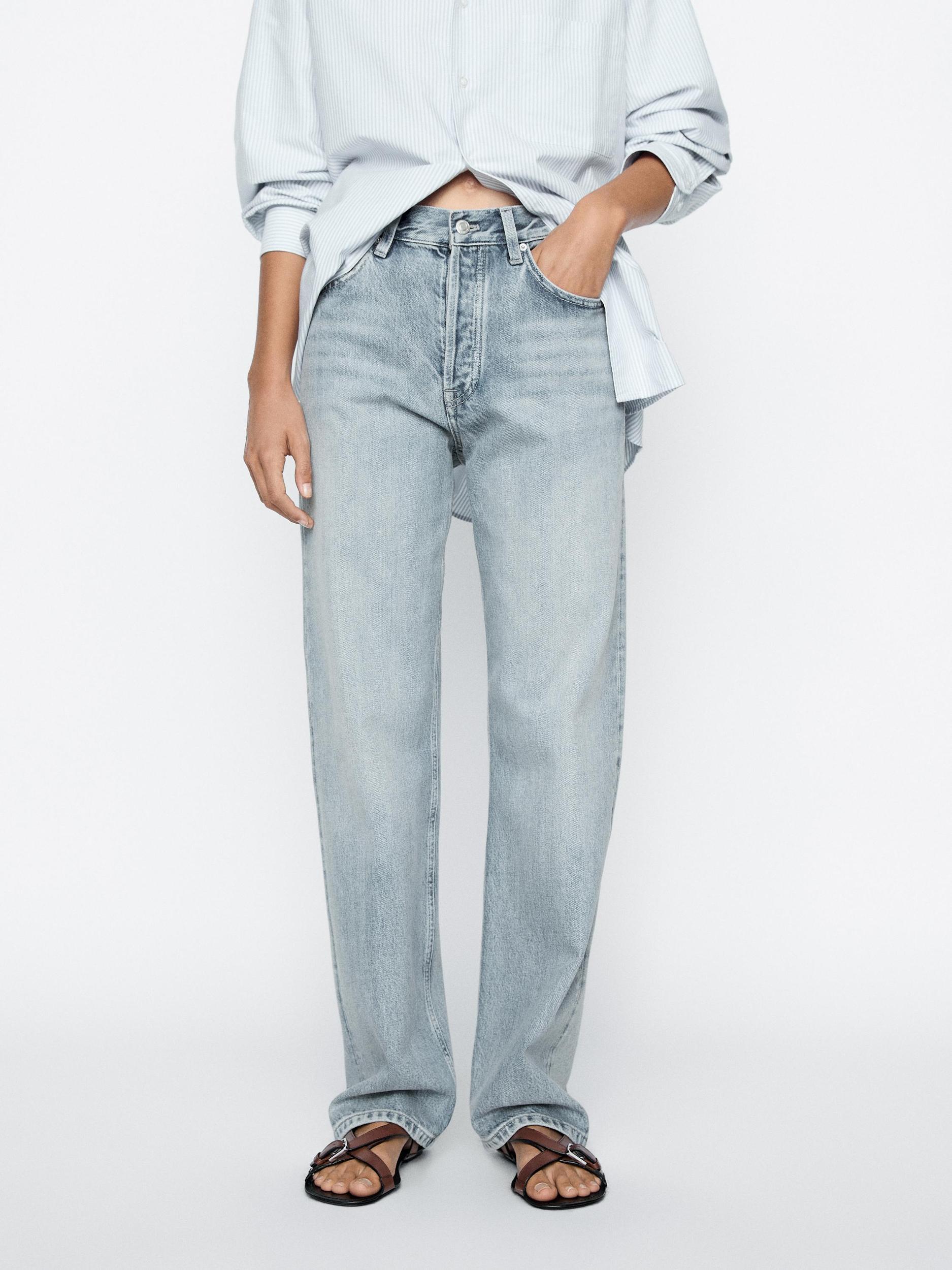 Cotton blend high-waist straight-leg jeans Product Image