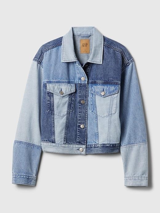 Cropped Patchwork Icon Denim Jacket Product Image