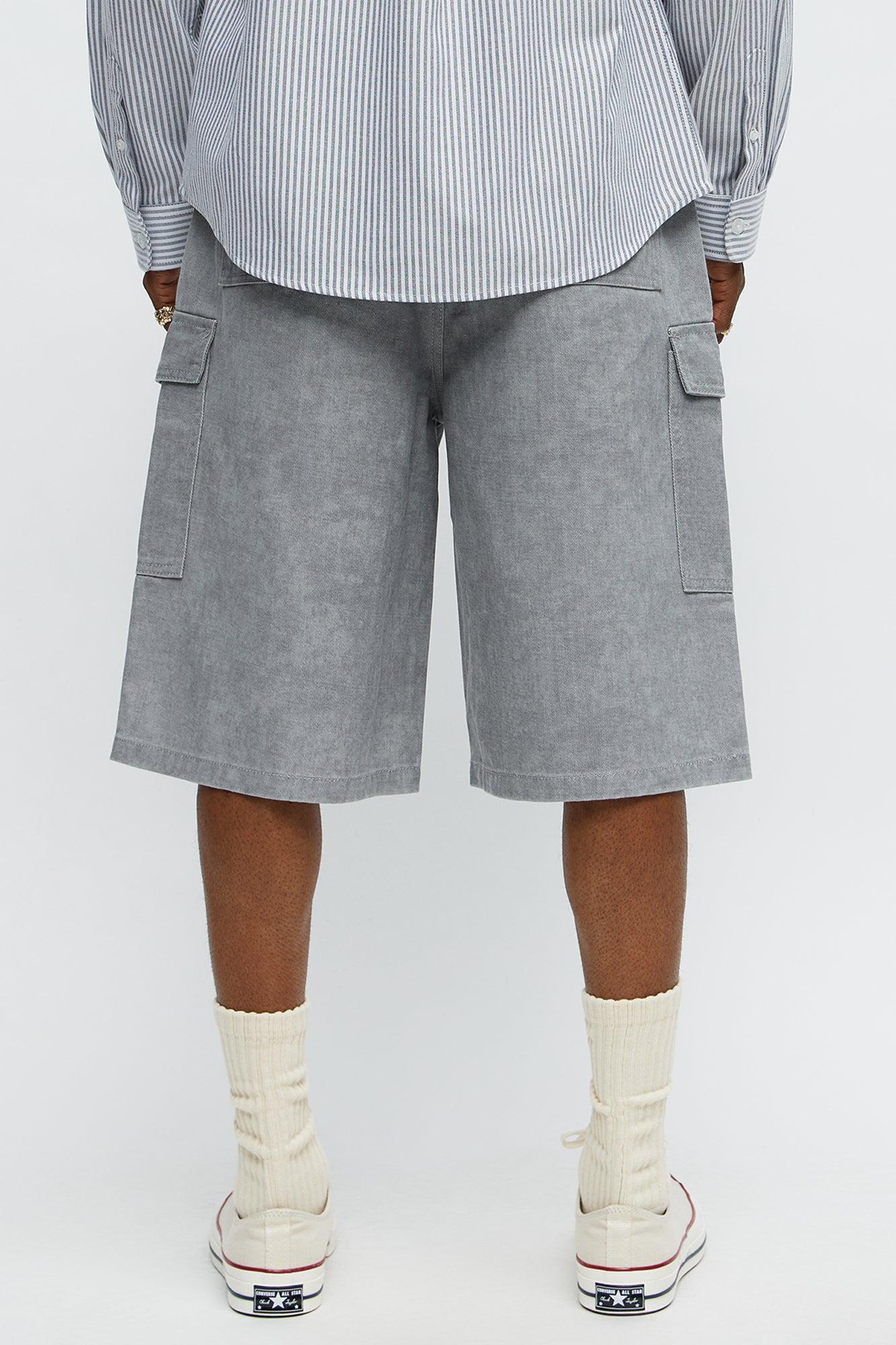Long Cargo Relaxed Shorts - Grey Product Image