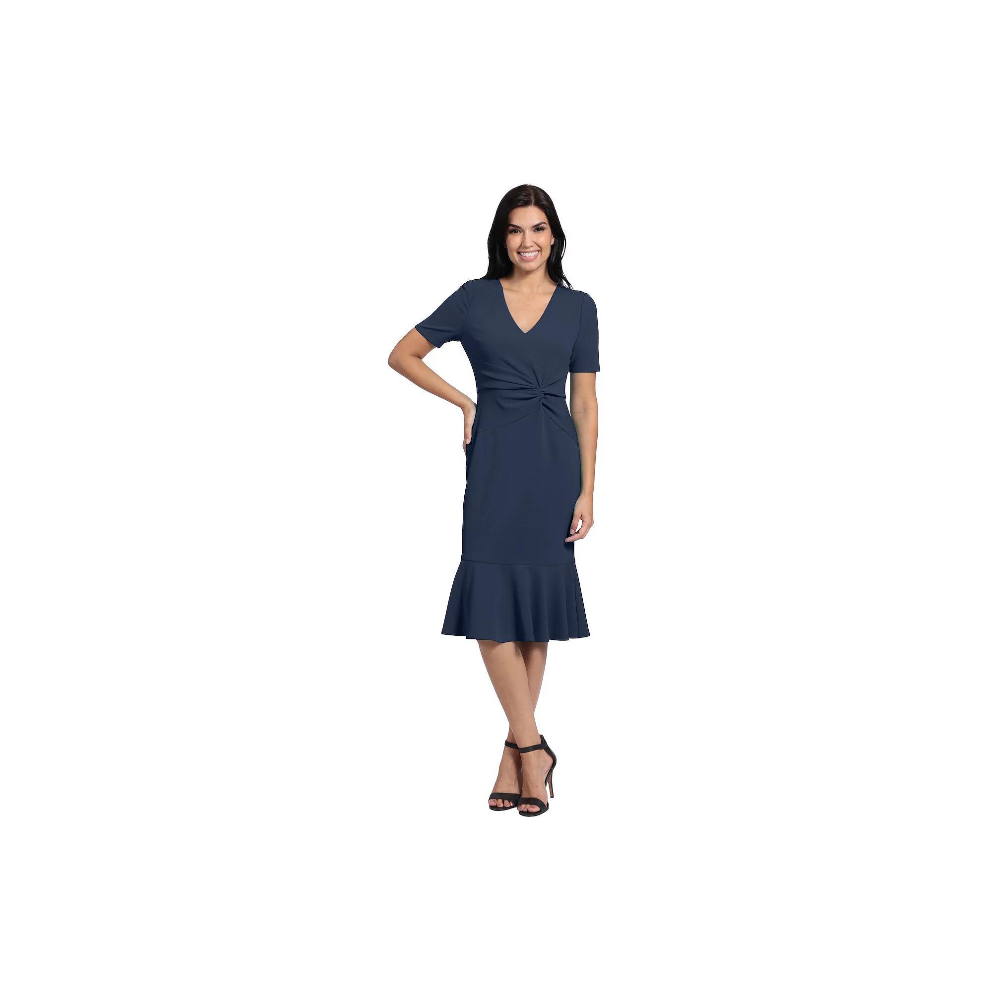 Petite London Times V-neck Flounce Hem Midi Dress, Women's, Size: 10 Petite, Blue Product Image