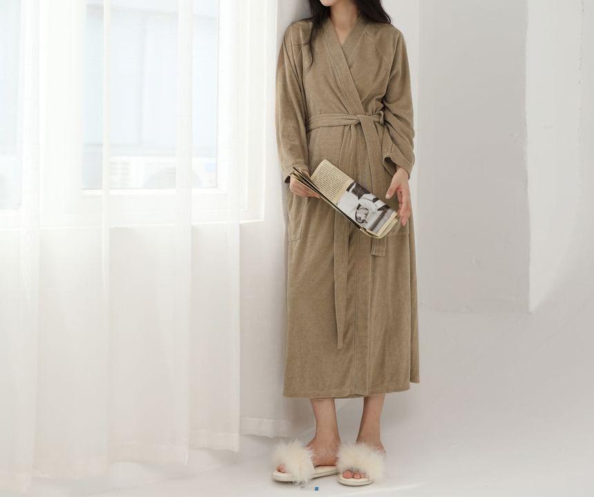 V-Neck Plain Pajama Robe Product Image