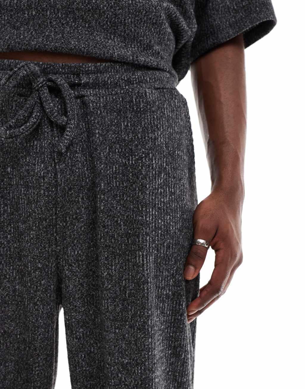 ASOS DESIGN heavyweight premium baggy pants with brushed rib in charcoal - part of a set Product Image