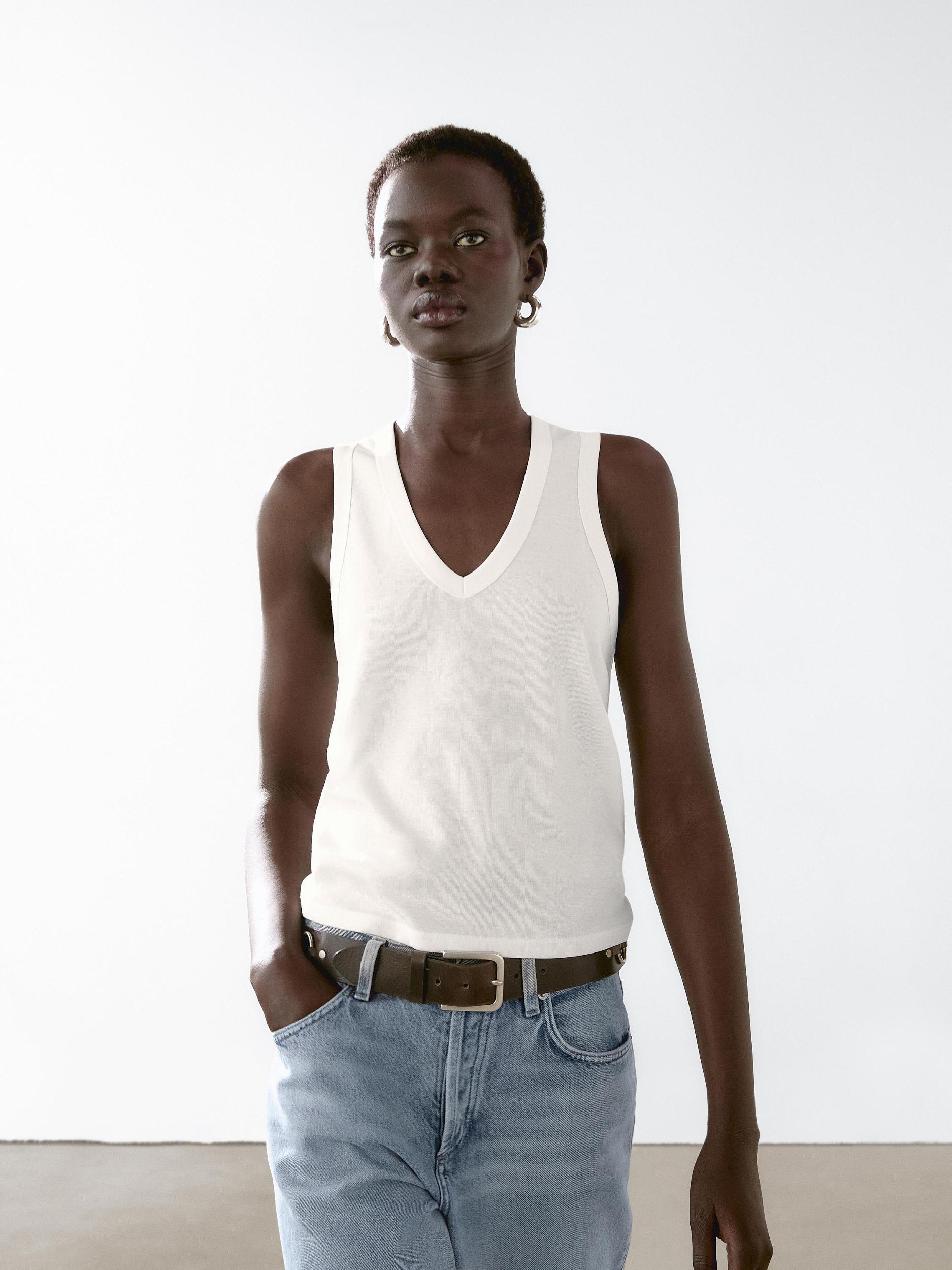 Sleeveless mercerised cotton T-shirt Product Image