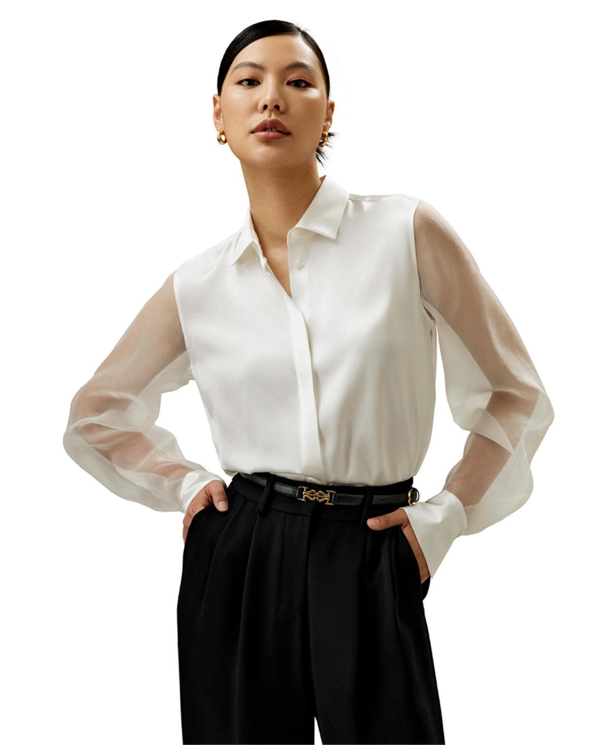 LILYSILK Silk Tops for Women - Black Silk - Gorgeous Crisp Sleeve Top XS Product Image