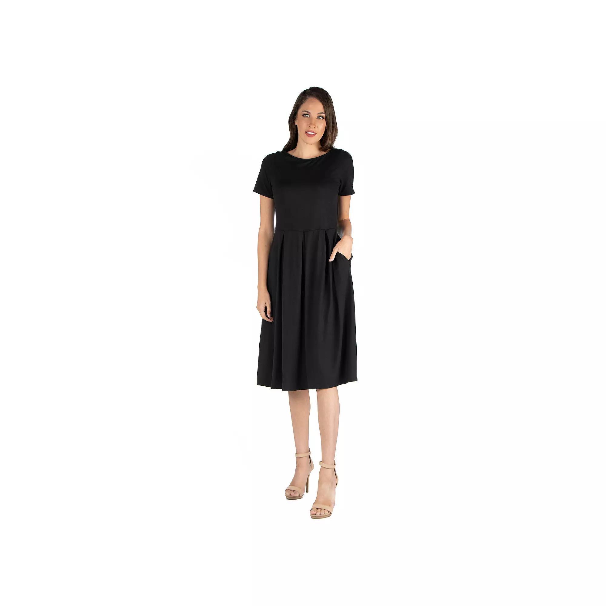 Women's 24seven Comfort Apparel Short Sleeve Midi Dress with Pockets, Size: XXL, Brown Product Image