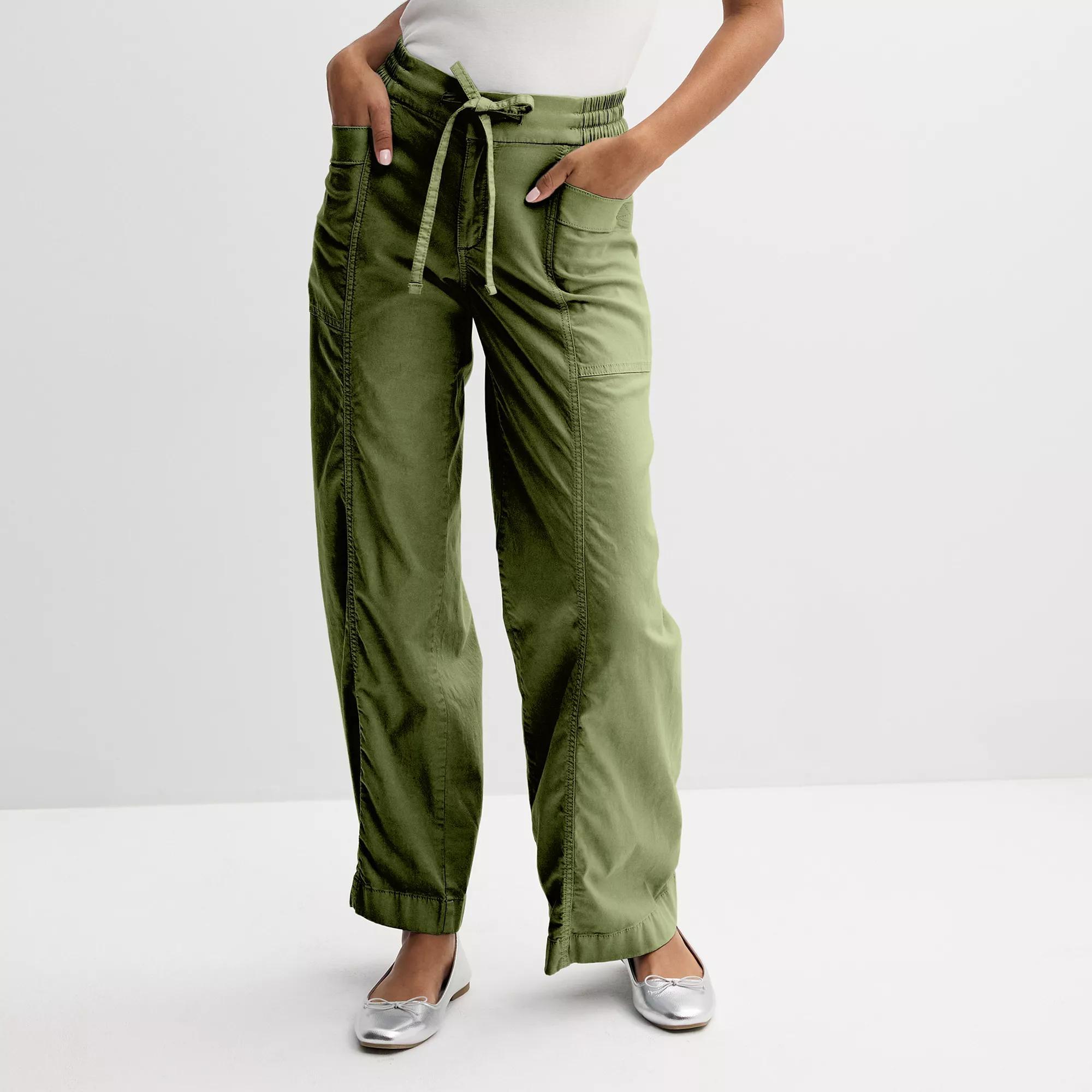 Juniors' SO® Mid-Rise Pull-On Utility Pants, Women's, Size: XL Long, Drew Green Product Image
