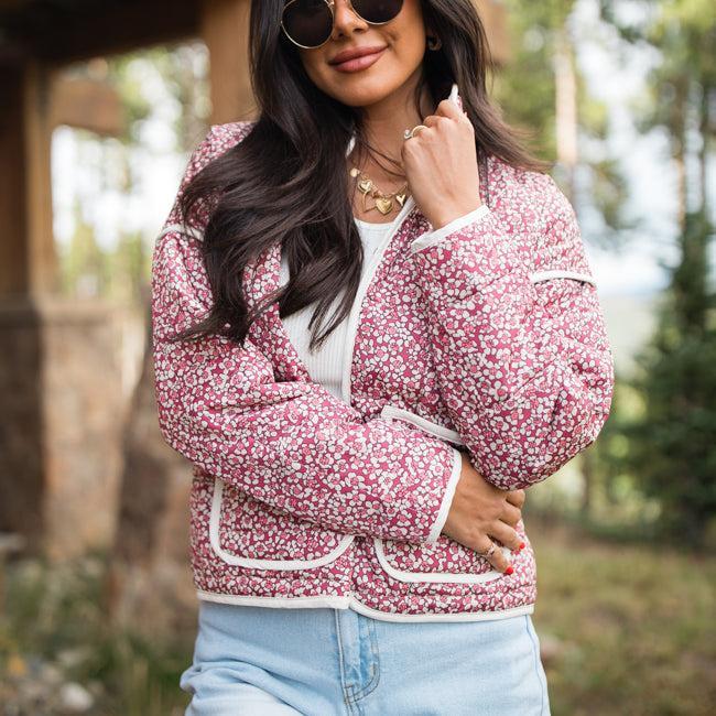 Set Me Free Berry Floral Quilted Jacket FINAL SALE Product Image