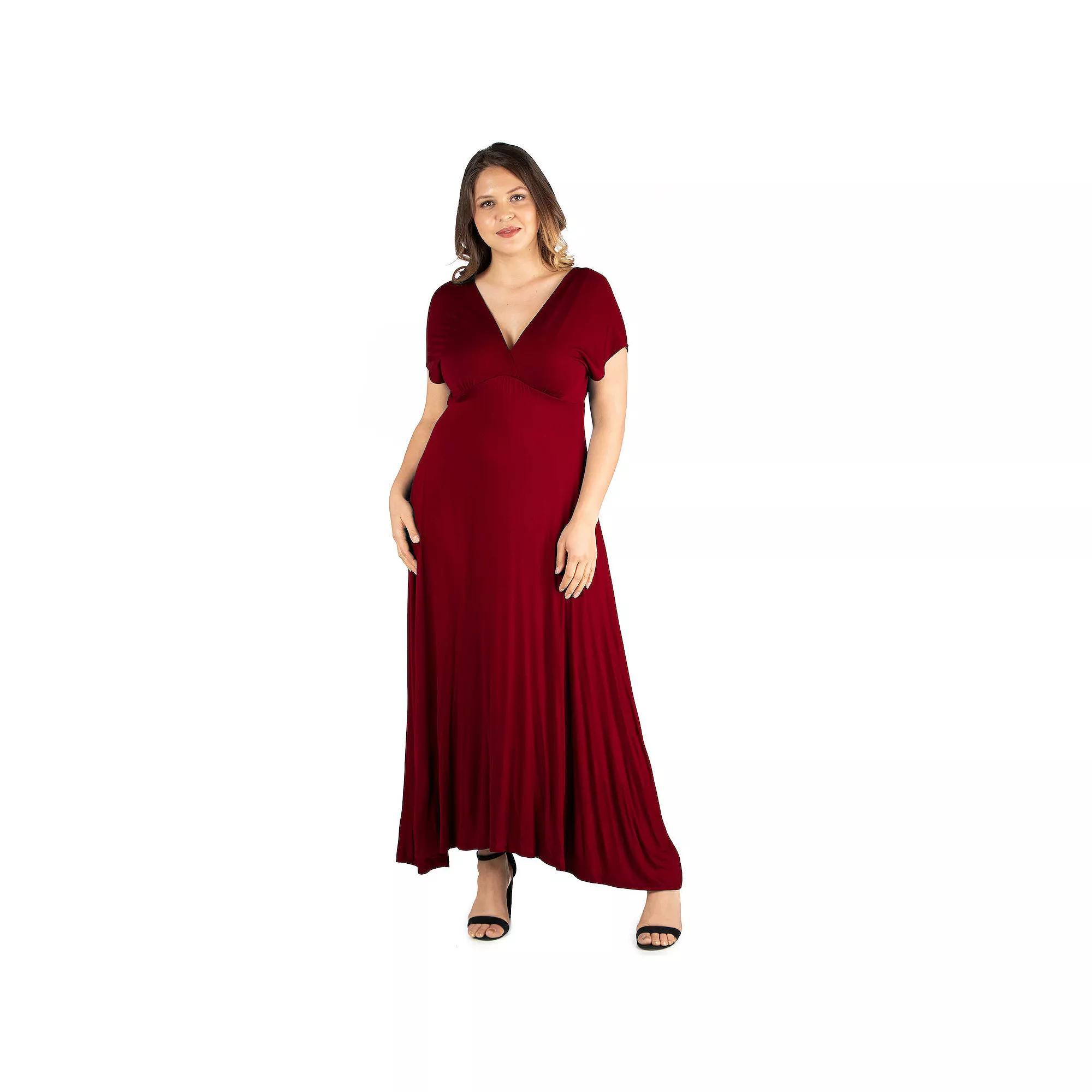Plus Size 24seven Comfort Apparel Empire Waist V-Neck Maxi Dress, Women's, Size: 3XL, Black Product Image
