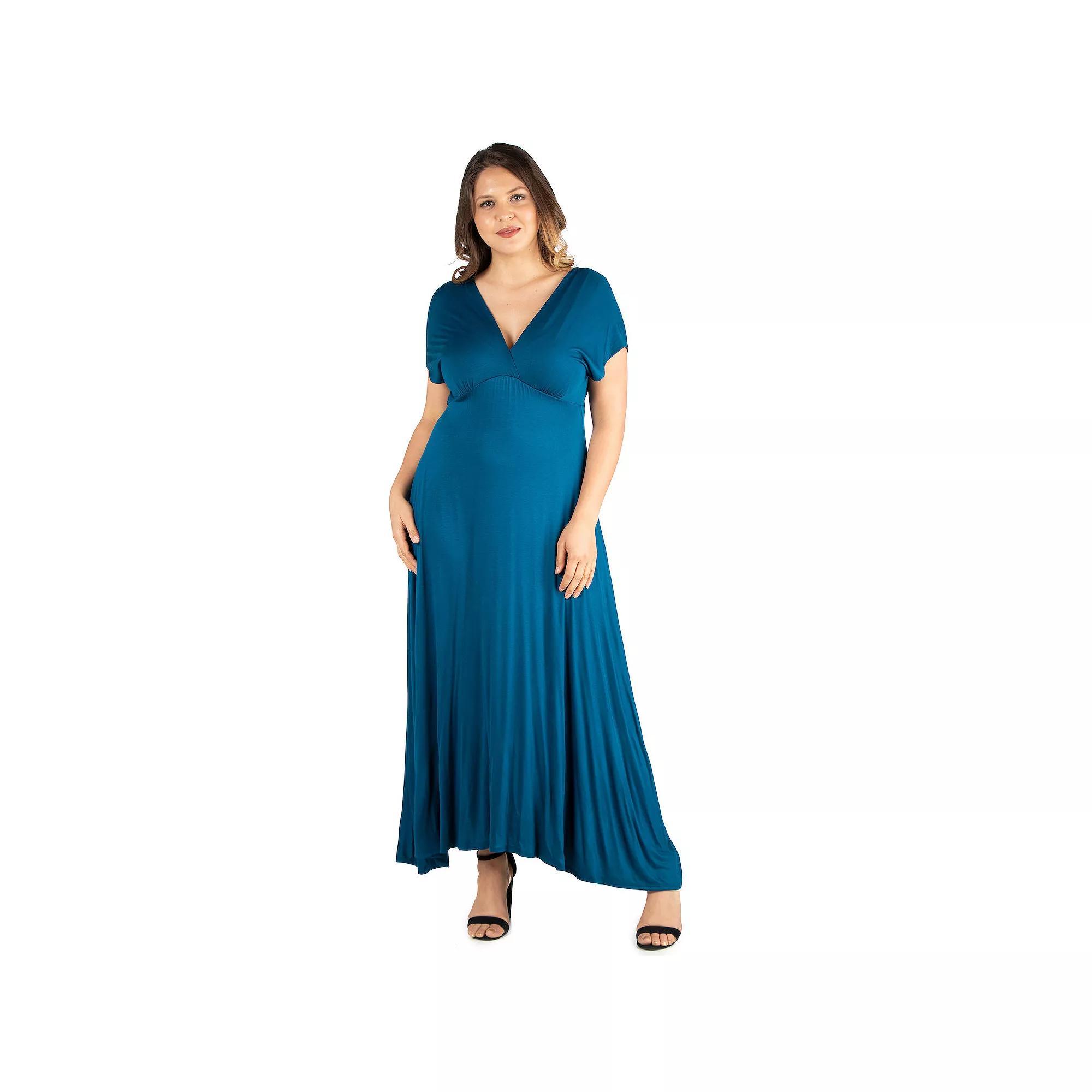 Plus Size 24seven Comfort Apparel Empire Waist V-Neck Maxi Dress, Women's, Size: 3XL, Black Product Image