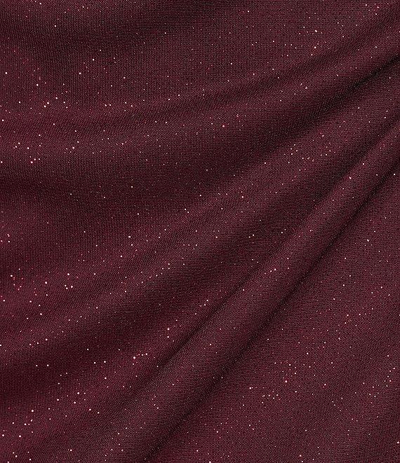 Ignite Evenings Short Sleeve Round Neck Front Slit Glitter Jersey Dress Product Image