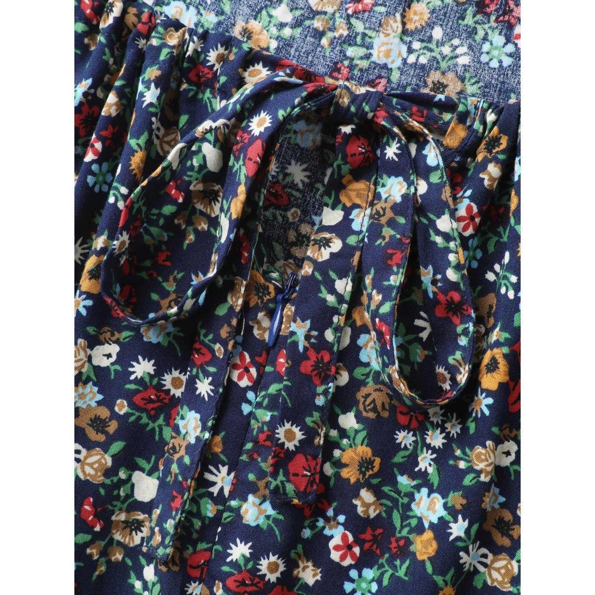 Plus Size Indigo Floral Print Shirred Waist Cami Jumpsuit Women Sleeveless Square Neck Everyday-Elegant Loose Jumpsuits BloomChic 28/5X Product Image