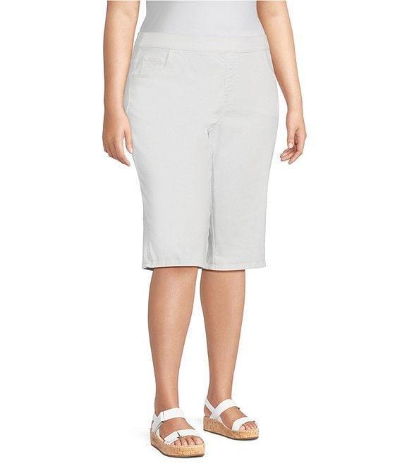 Intro Plus Size Rivet Trim Flower Skimmer Denim Pull-On Shorts Product Image