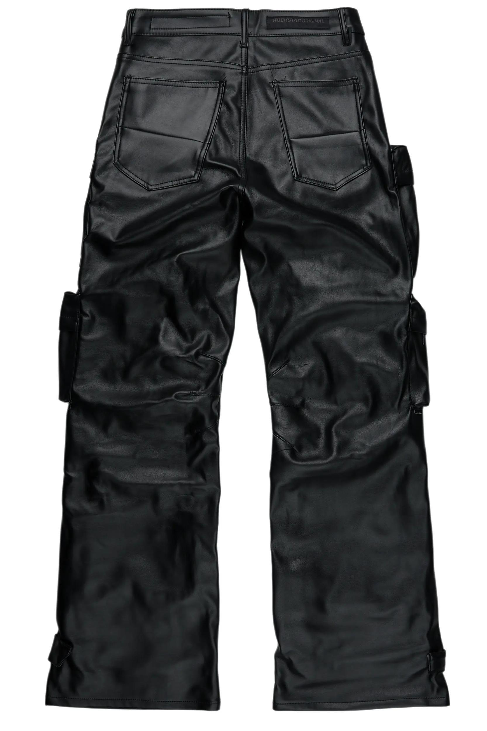 Lenz Black PU Stacked Leather Jean Male Product Image