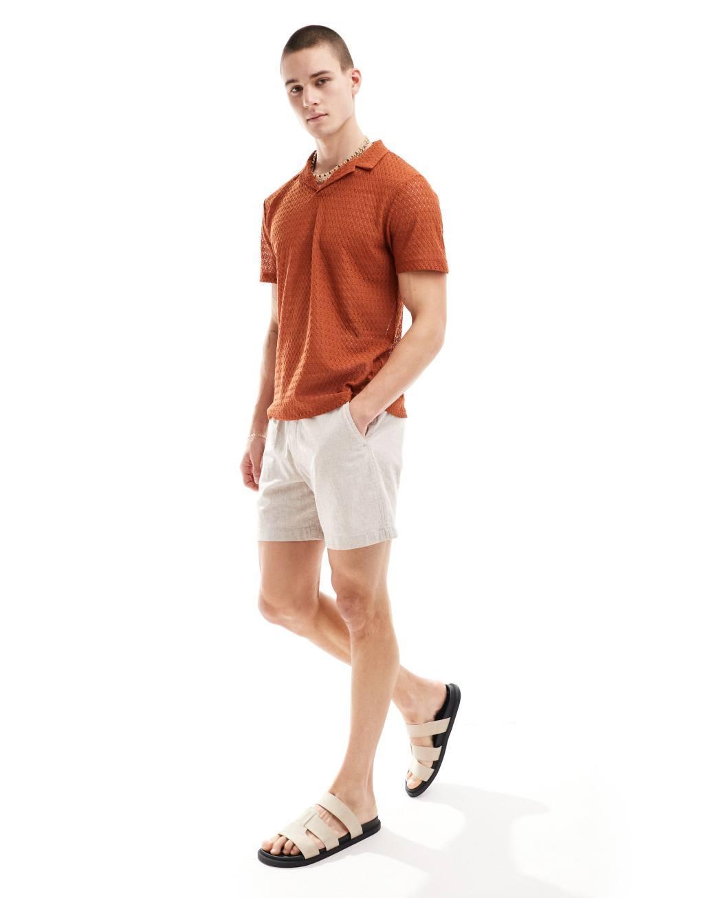 ASOS DESIGN polo shirt in orange crochet texture Product Image