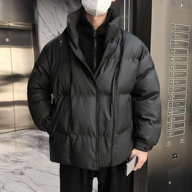 Stand Collar Plain Zip Puffer Jacket Product Image