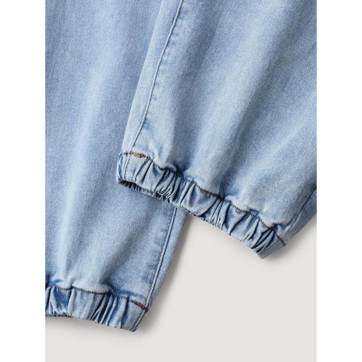 Plus Size Stretchy Waist Boyfriend Jeans Women Midblue Medium stretch Slanted pocket Jeans BloomChic 12/L Product Image