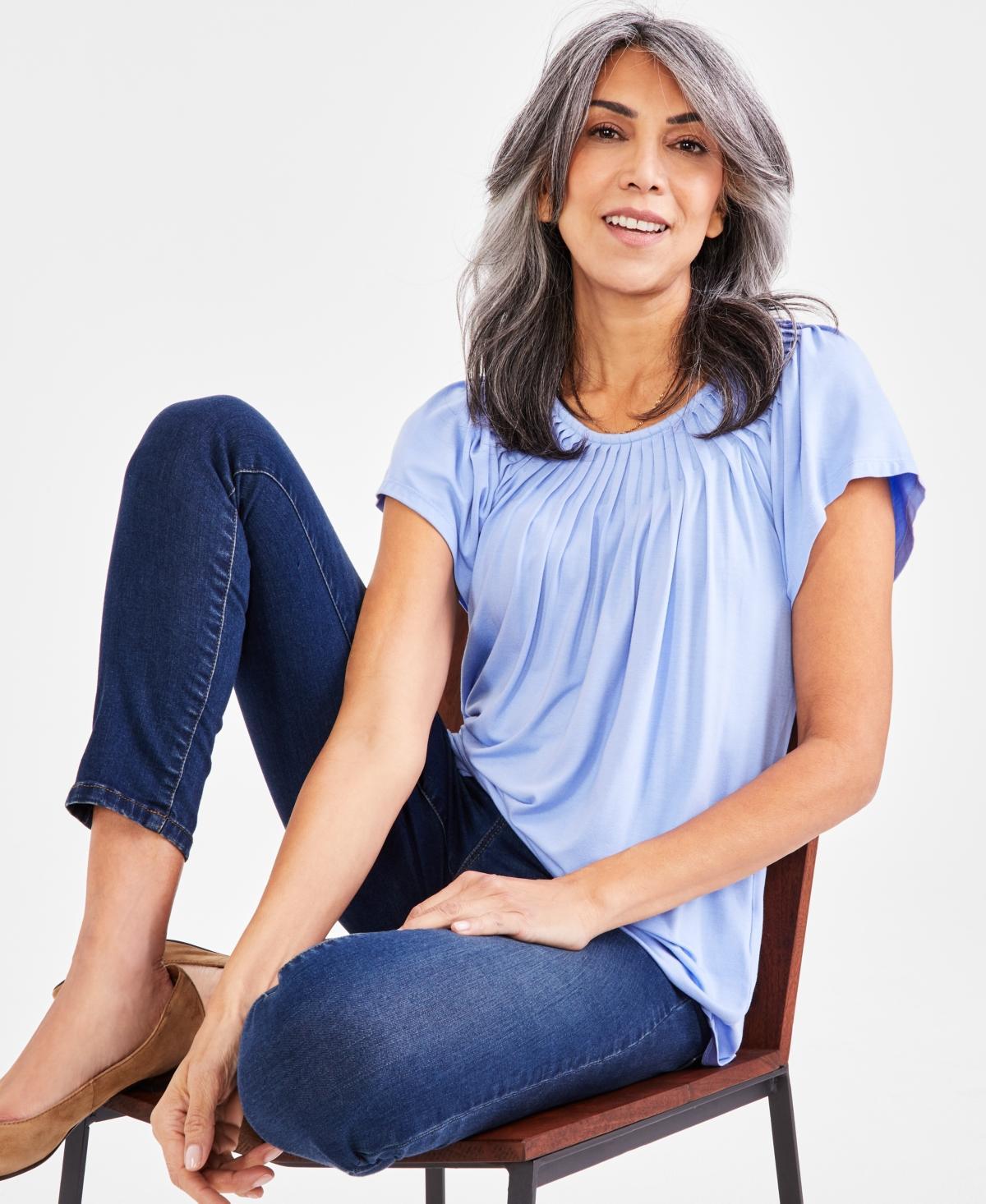 Style & Co Womens Pleated-Neck Short-Sleeve Top, Regular & Petite, Created for Macys Product Image