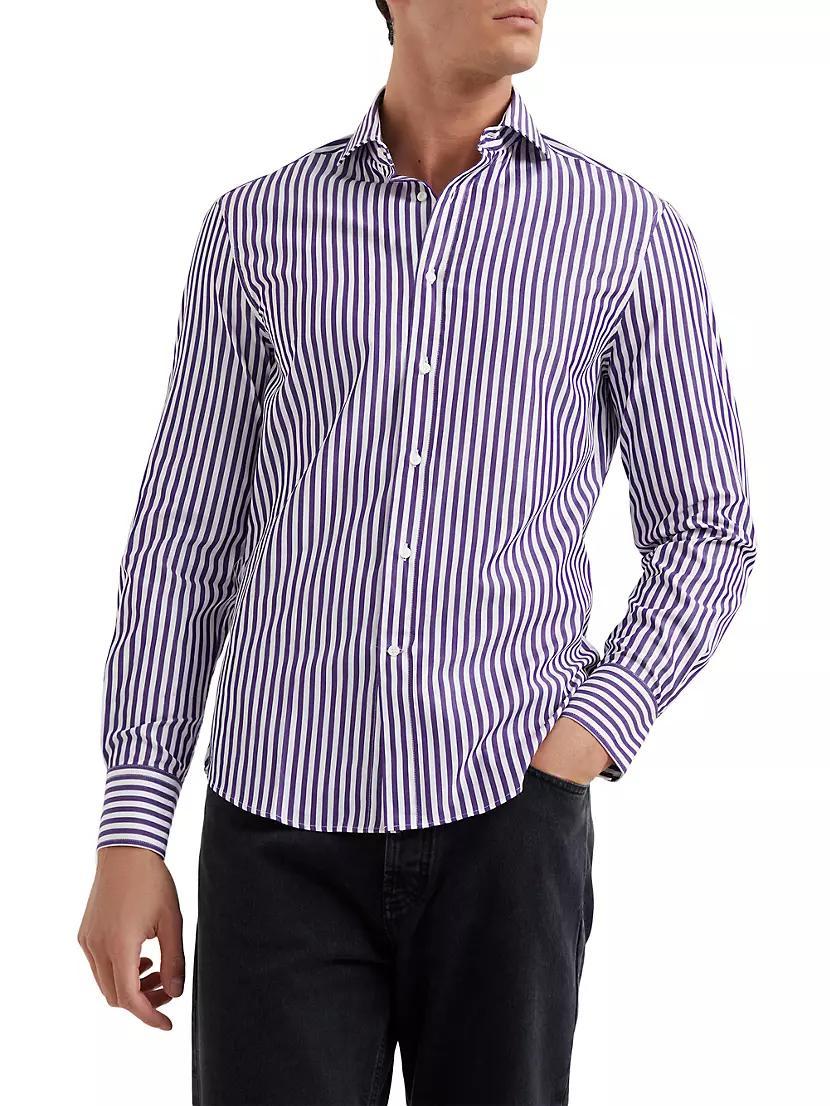 Striped Poplin Slim Fit Shirt with Spread Collar Product Image