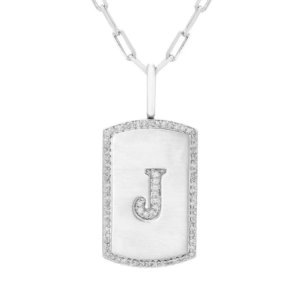 It's Personal Initial Sterling Silver & 1/4 Carat T.W. Diamond Dog Tag Necklace, Women's, Size: 20", Sterling L Product Image