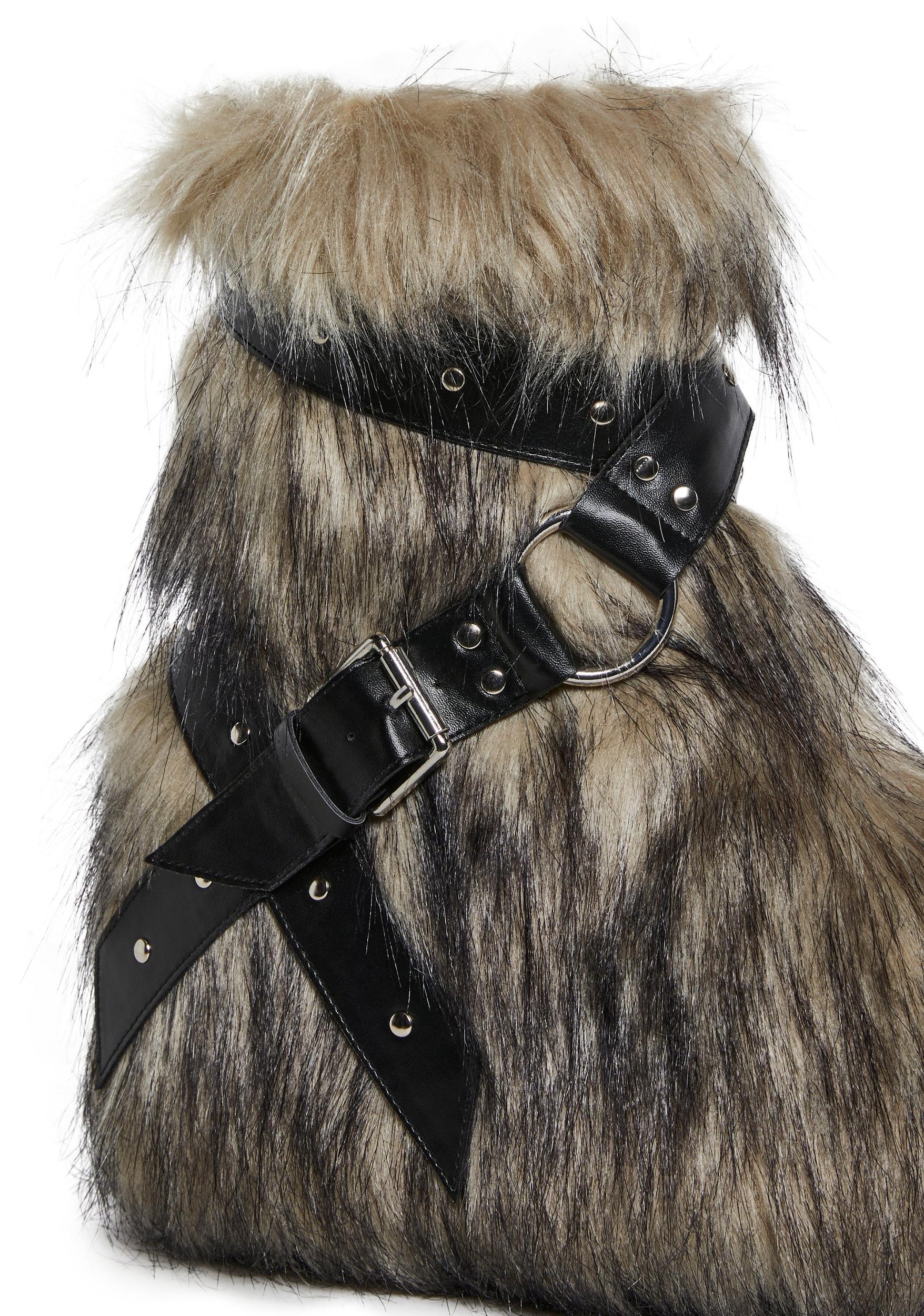 Club Exx Burning Man Faux Fur Platform Boots Rave Festival - Off White Product Image