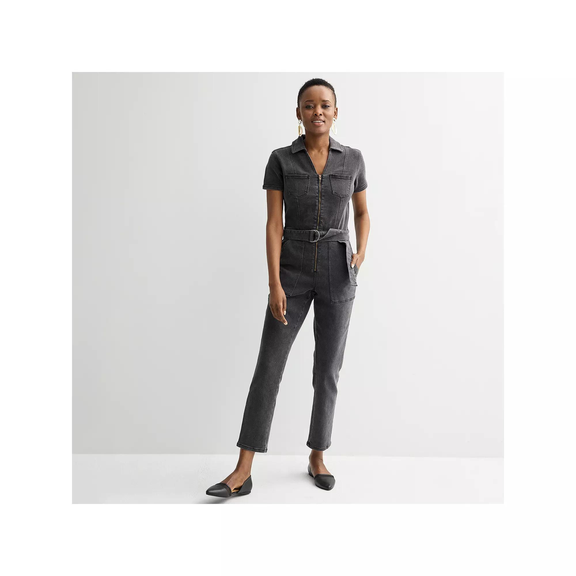 Women's INTEMPO™ Denim Belt Jumpsuit, Size: 8, Black Wash Product Image
