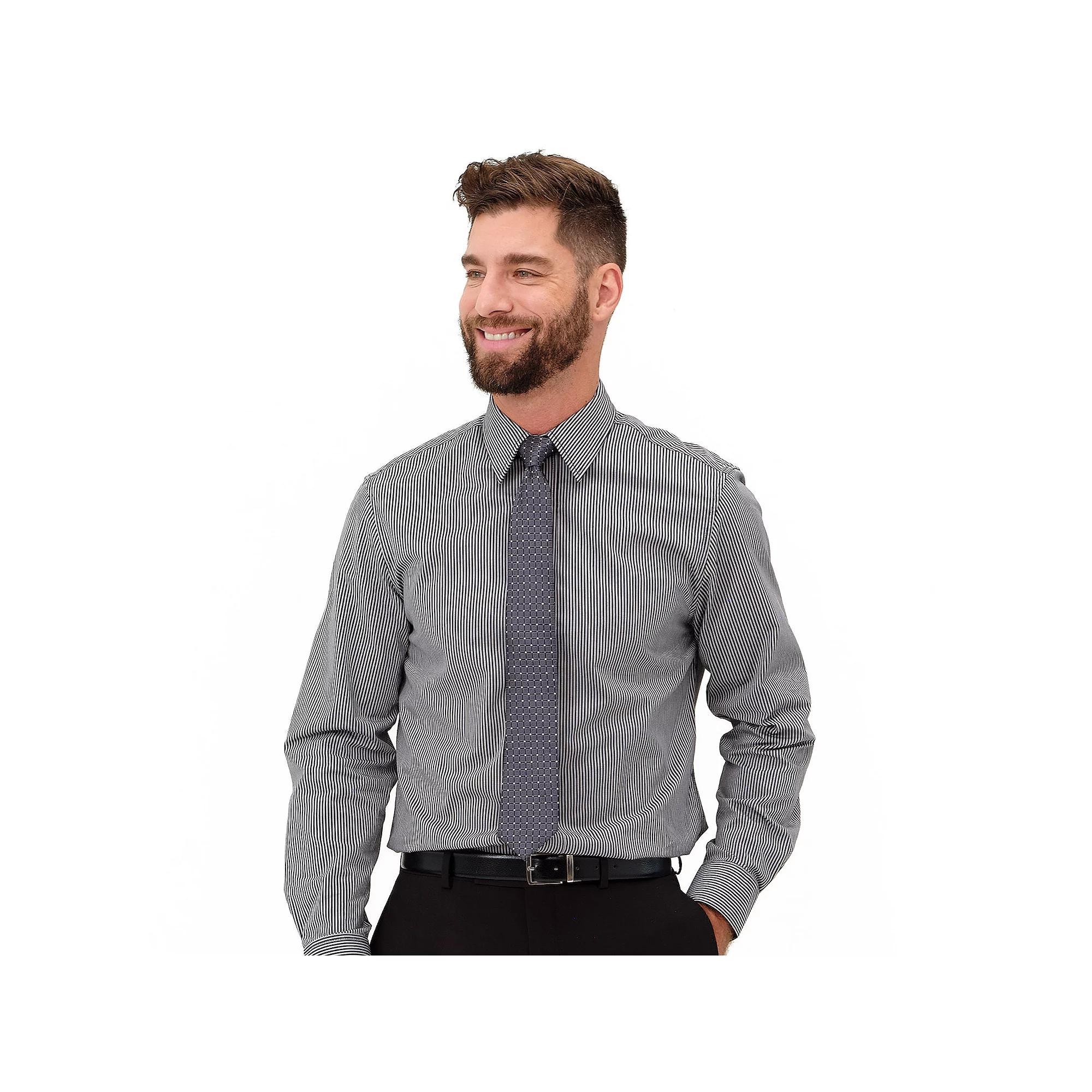 Men's Nick Graham Modern-Fit Stretch Dress Shirt & Tie Set, Size: Large-32/33, Black Gray Stripe Product Image
