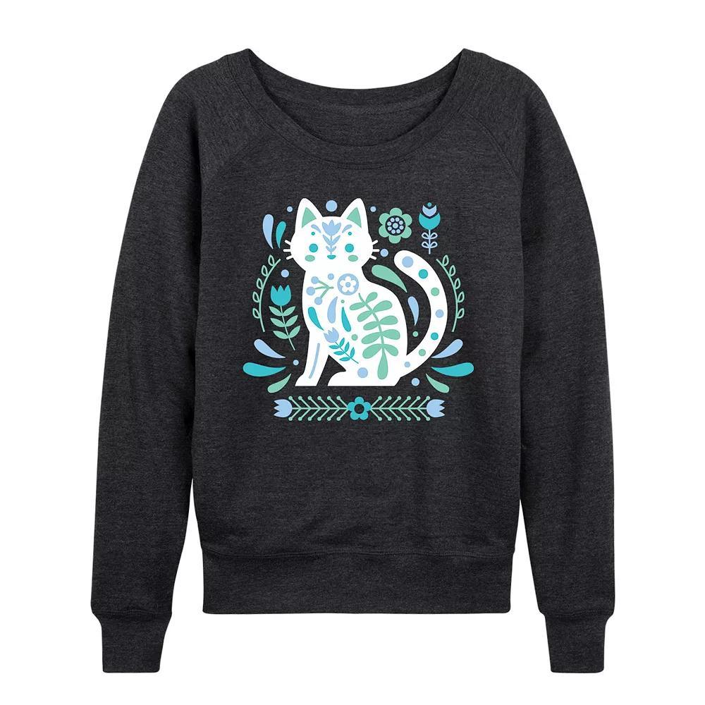 Women's Scandinavian Cat French Terry Long Sleeve Tee, Girl's, Size: Small, Heather Grey Product Image