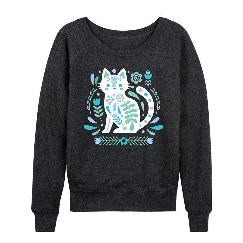 Women's Scandinavian Cat French Terry Long Sleeve Tee, Girl's, Size: Small, Heather Grey Product Image