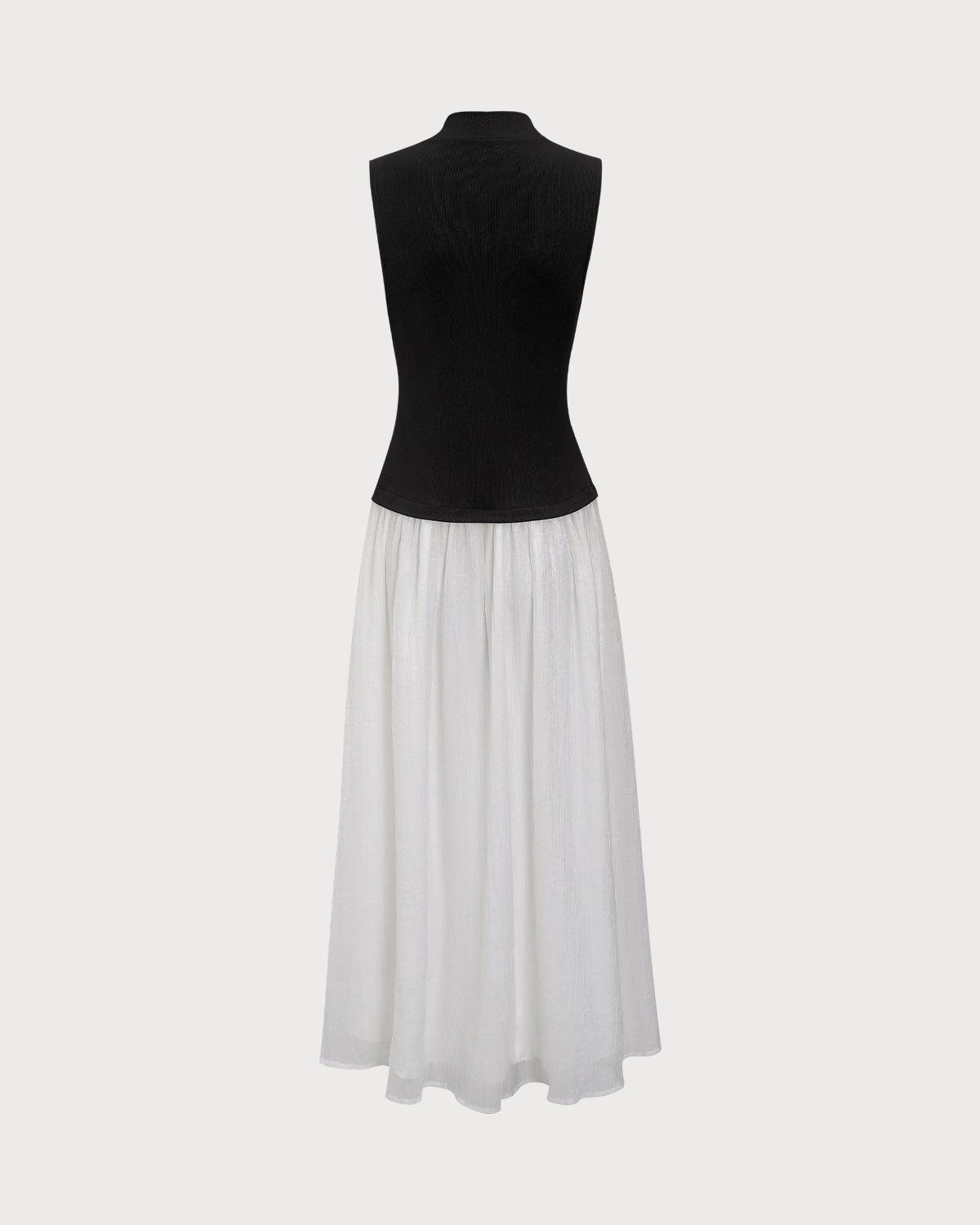 Black Contrasting Knit Ribbed Maxi Dress Product Image