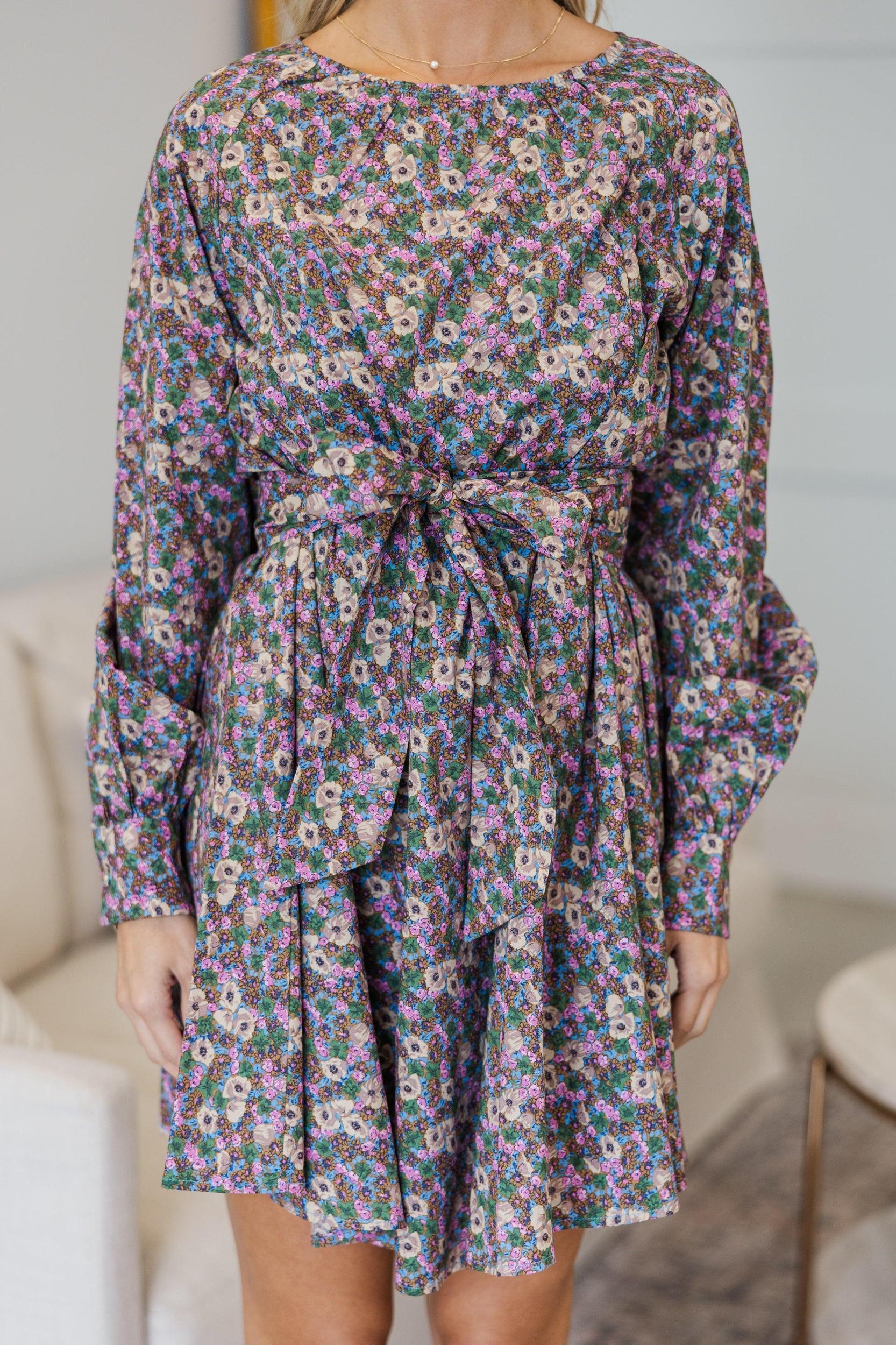 NURSING COLLECTION: In Your Love Olive Green Ditsy Floral Tied Waist Dress Female Product Image