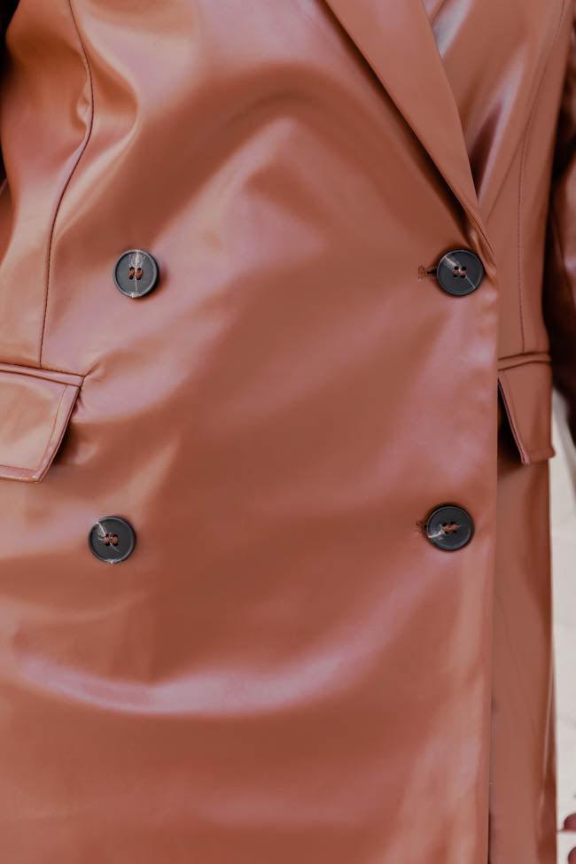 Forever By Your Side Brown Faux Leather Trench Coat FINAL SALE Product Image