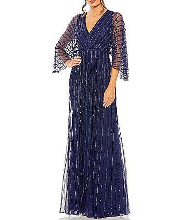 Mac Duggal Beaded Stripe 34 Kimono Sleeve V Product Image