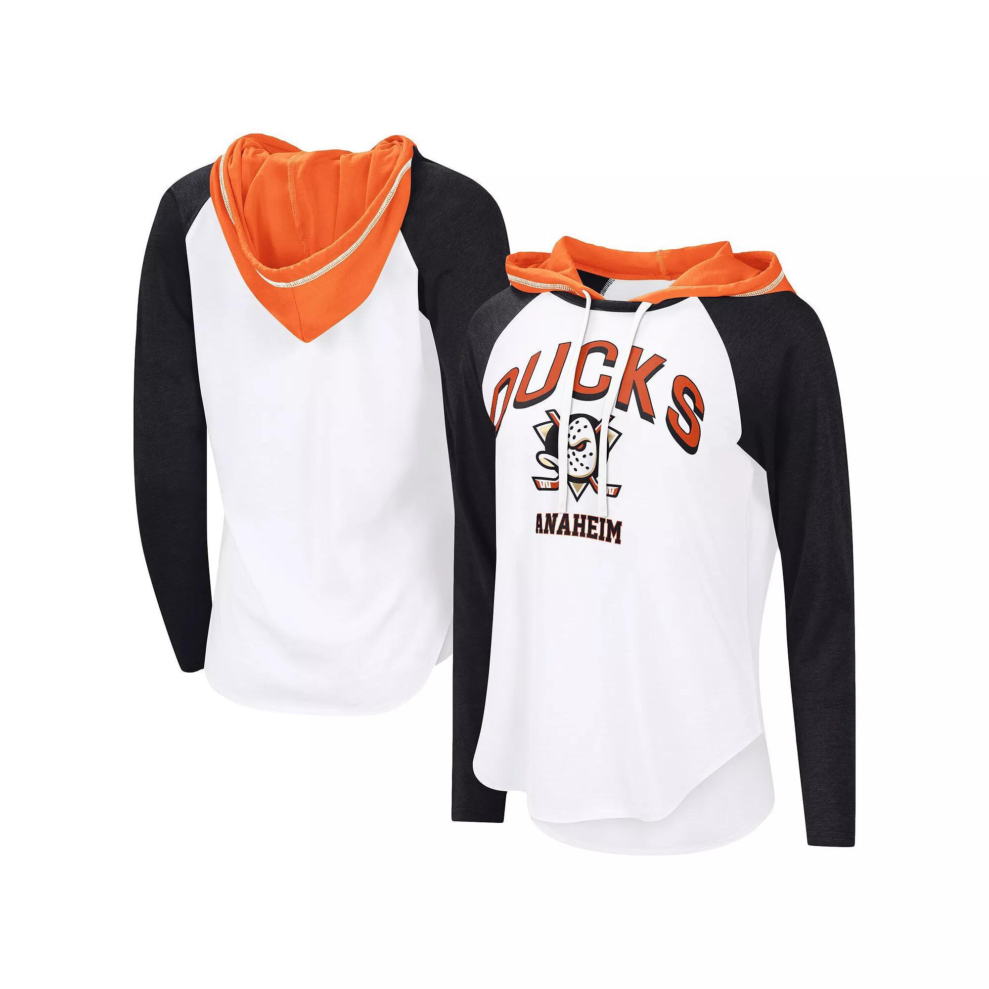 Women's G-III 4Her by Carl Banks  White Anaheim Ducks VIP Raglan Long Sleeve Hoodie T-Shirt, Size: Medium, Dks White Product Image