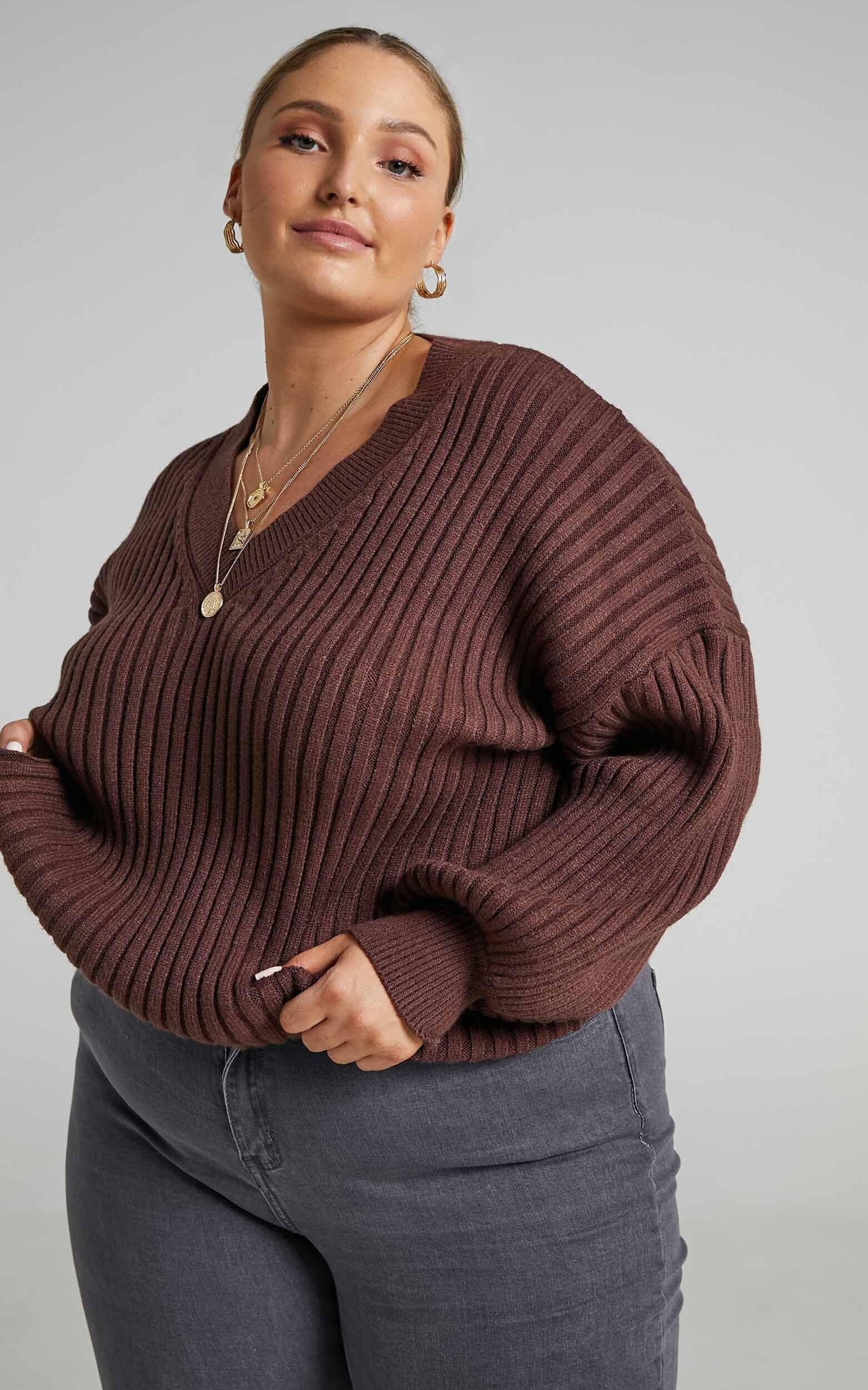Kartia Jumper - V Neck Jumper in Chocolate Product Image