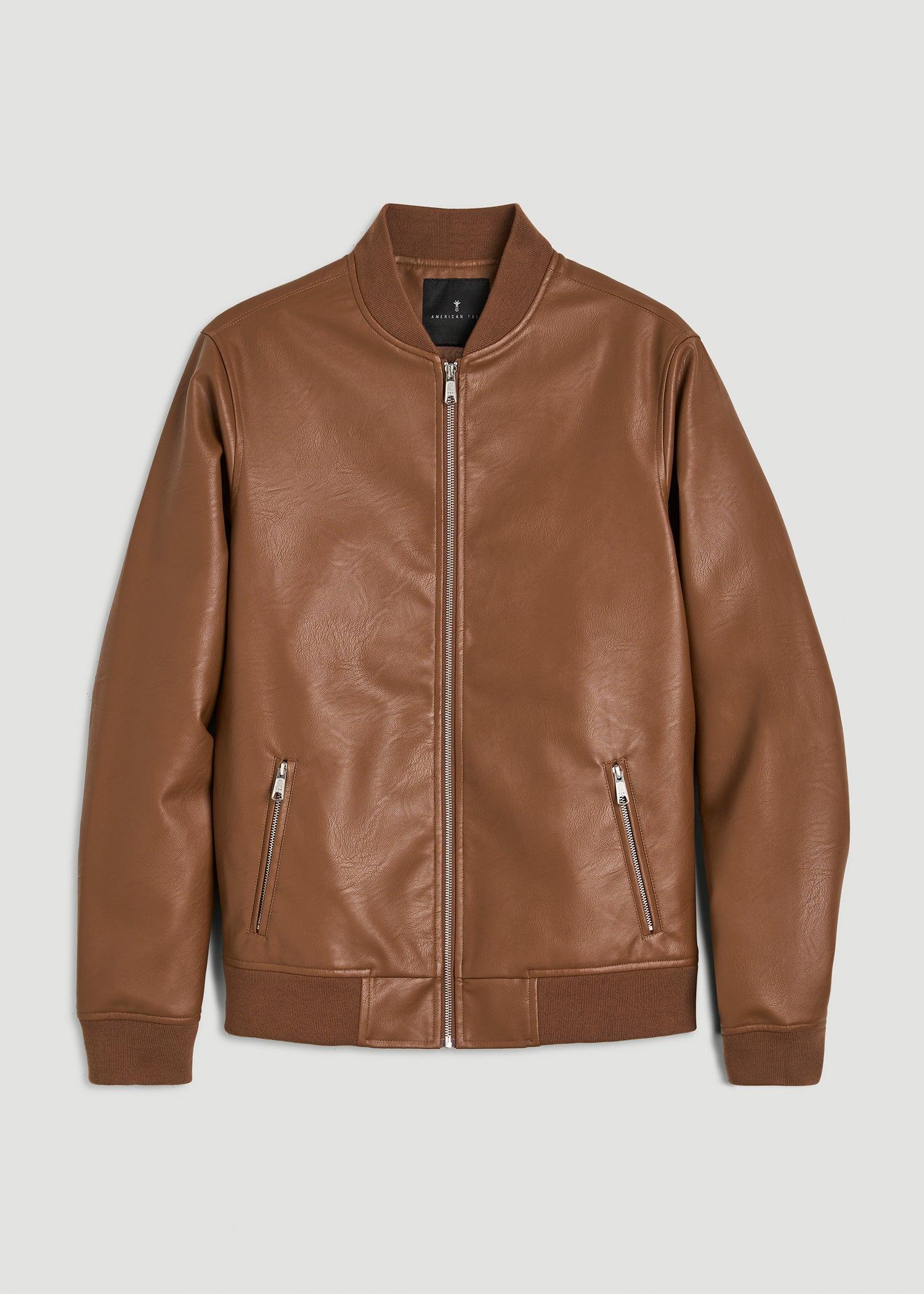 Faux Leather Bomber Jacket for Tall Men in Aztec Brown Product Image