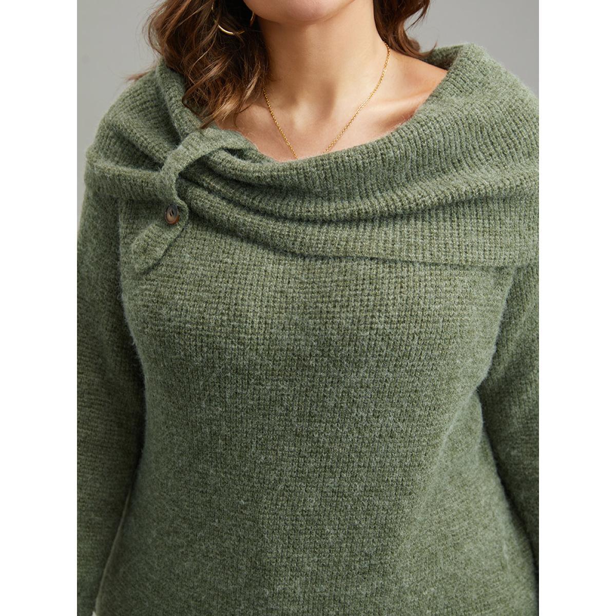 Plus Size Anti-Pilling Lapel Collar Adjustable Button Pullover Moss Women Casual Loose Long Sleeve Lapel Collar Dailywear Pullovers BloomChic 14-16/1X Product Image