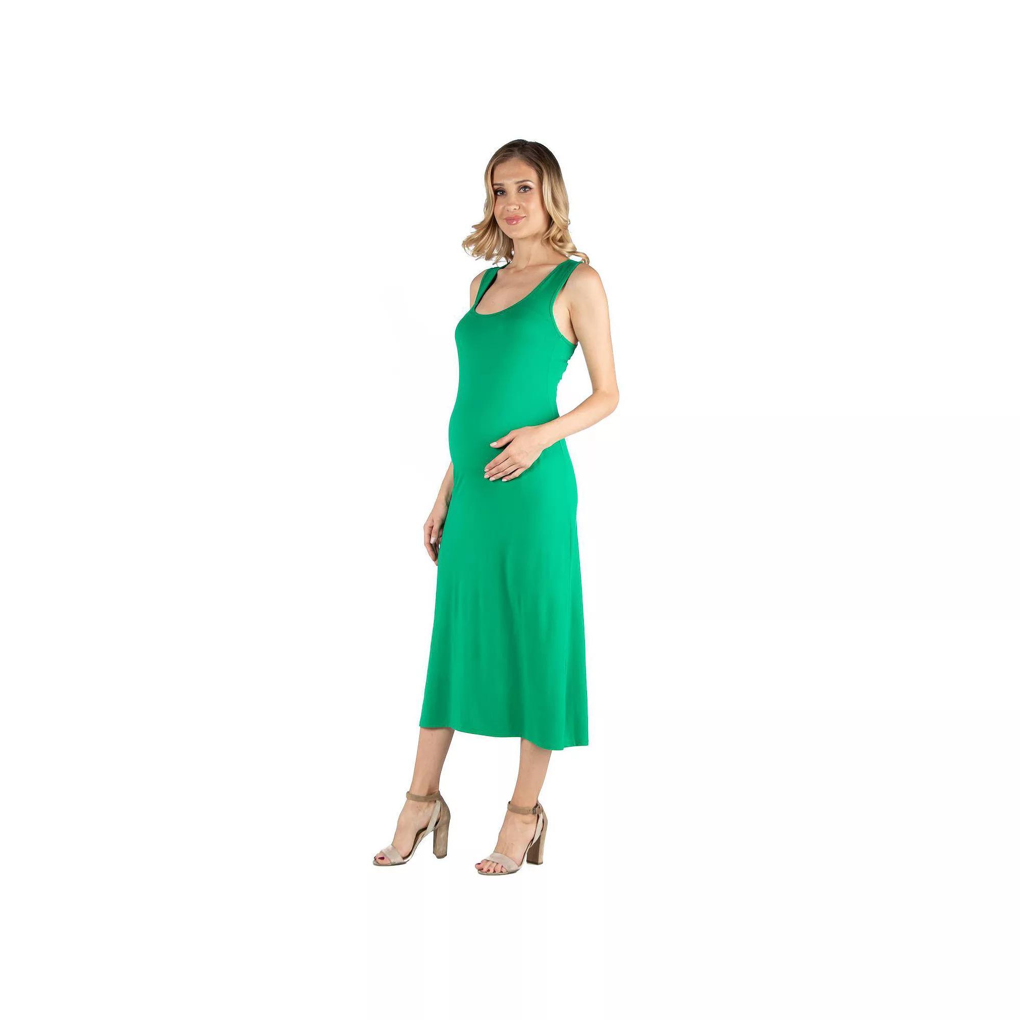 Maternity 24Seven Comfort Apparel Scoopneck Racerback Maxi Dress, Women's, Size: Small-Mat, Pink Product Image
