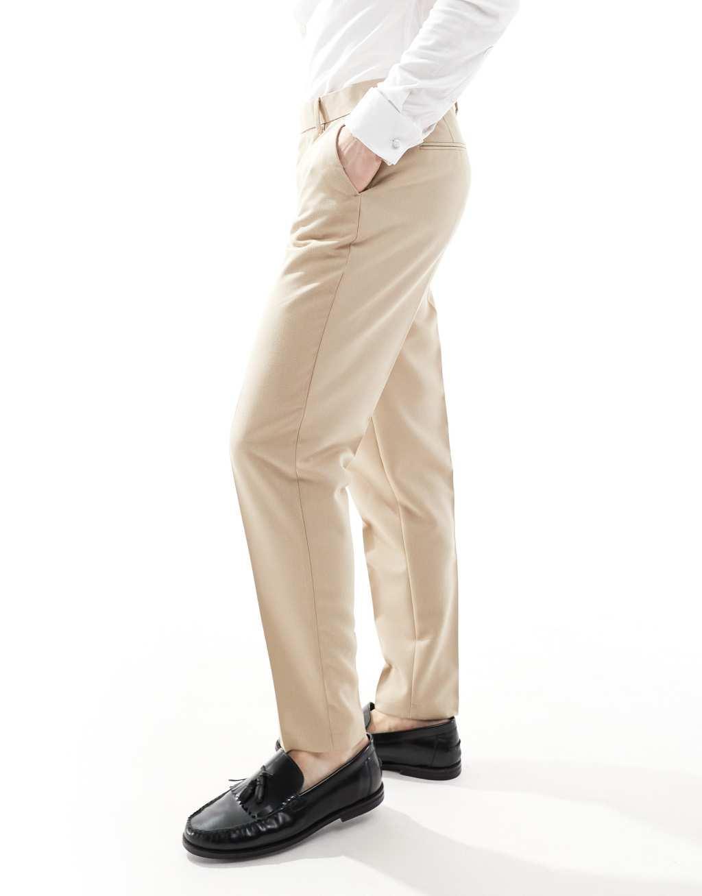 ASOS DESIGN smart tapered fit pants in dark stone Product Image