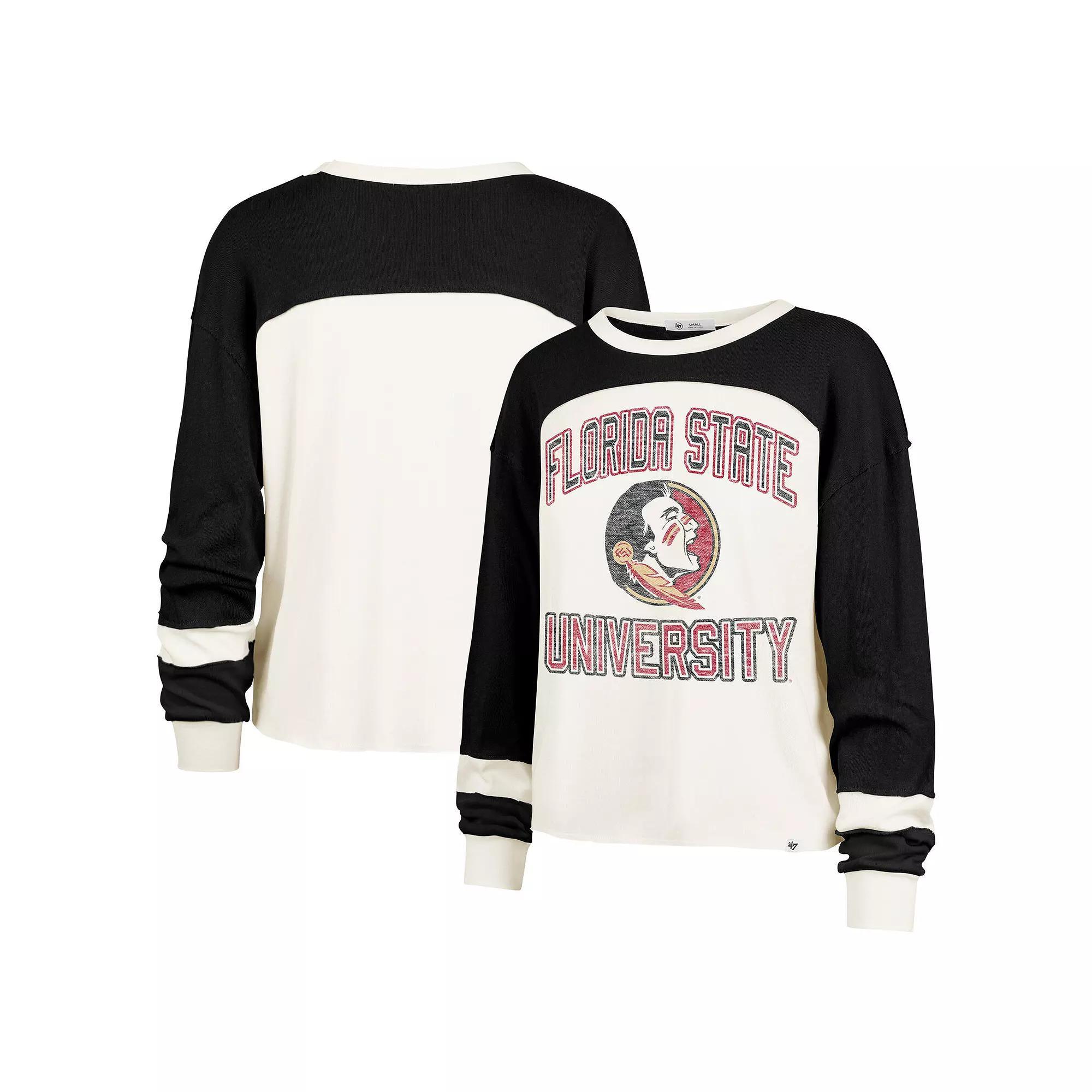 Women's '47  Cream Wisconsin Badgers Double Header Curve Raglan Long Sleeve T-Shirt, Size: Medium, Beige Product Image
