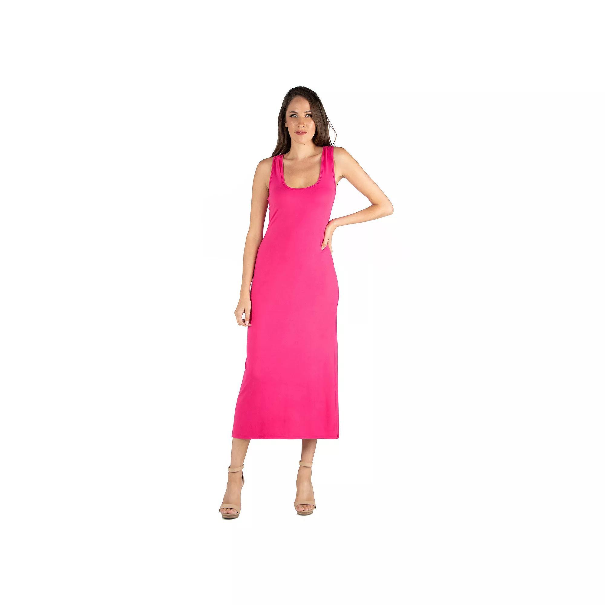 Women's 24seven Comfort Apparel Scoop Neck Racerback Tank Top Maxi Dress, Size: XL, Pink Product Image